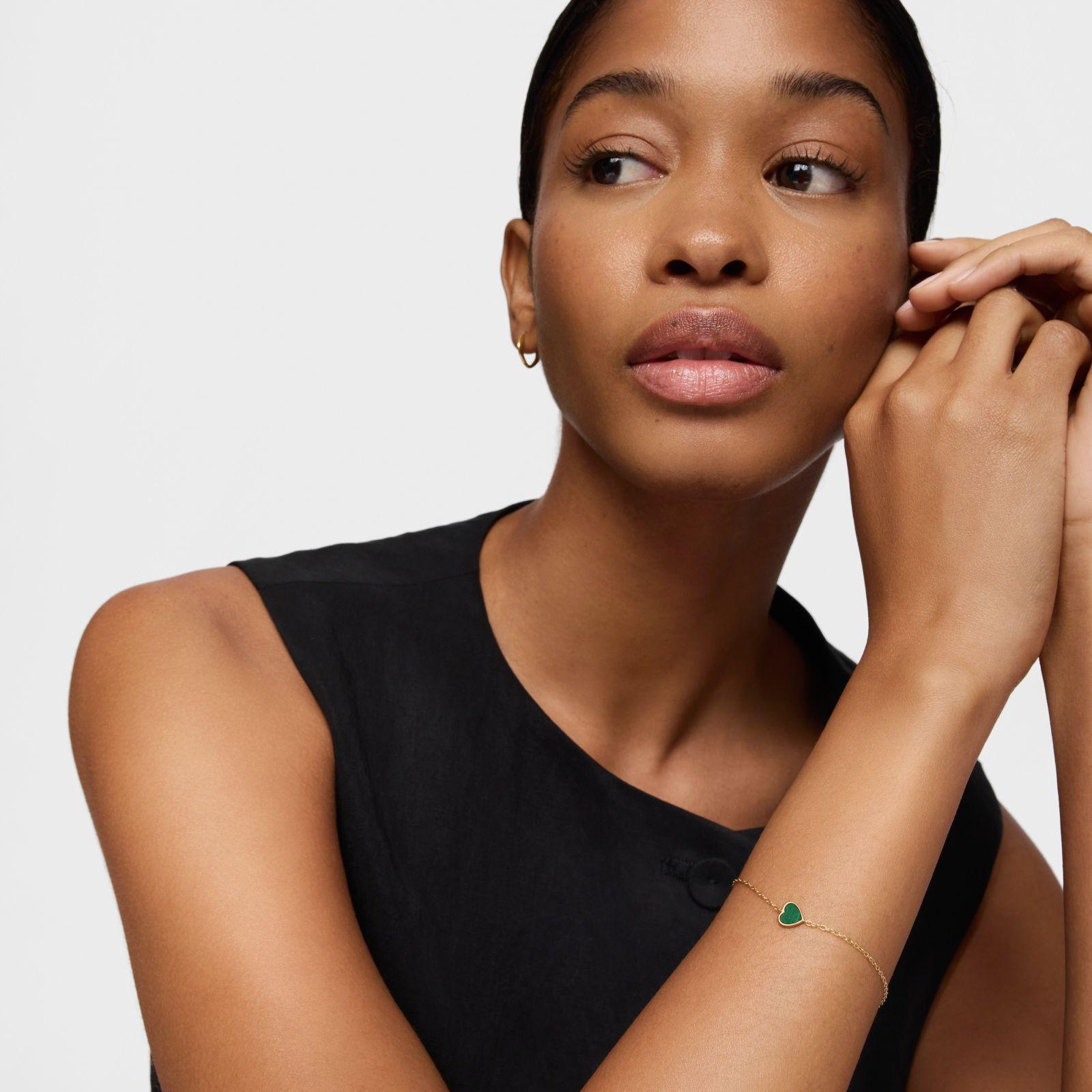 Pulsera cadena de oro 14 kt y malaquita XXS-3