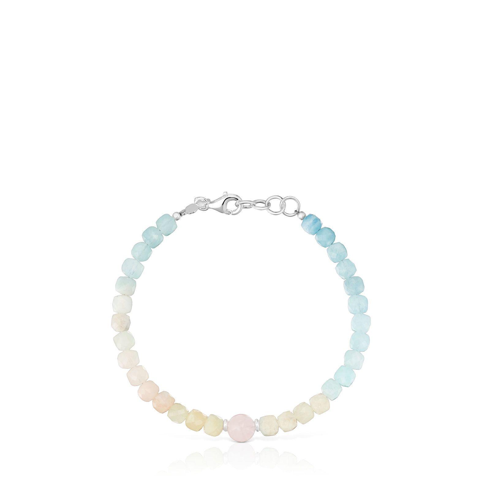 Pulsera bolas cuarzo rosa y berilos multicolor Basic Colors-1
