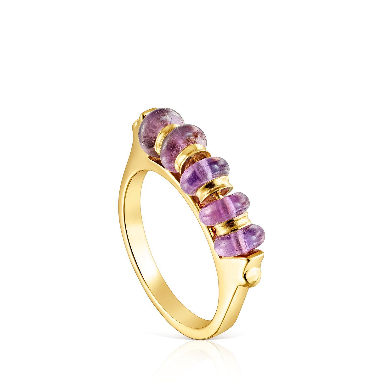 Anillo barra de plata vermeil y amatista Virtual Garden Tous-0