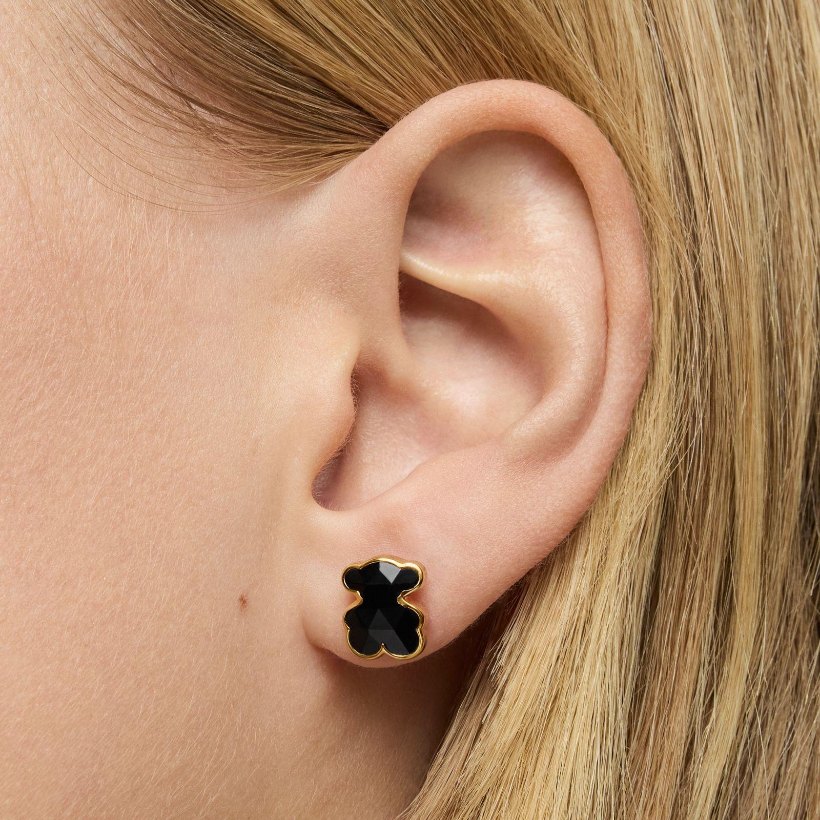 Pendientes oso con baño de oro 18 kt sobre plata y ónix 10 mm Icon Color-5