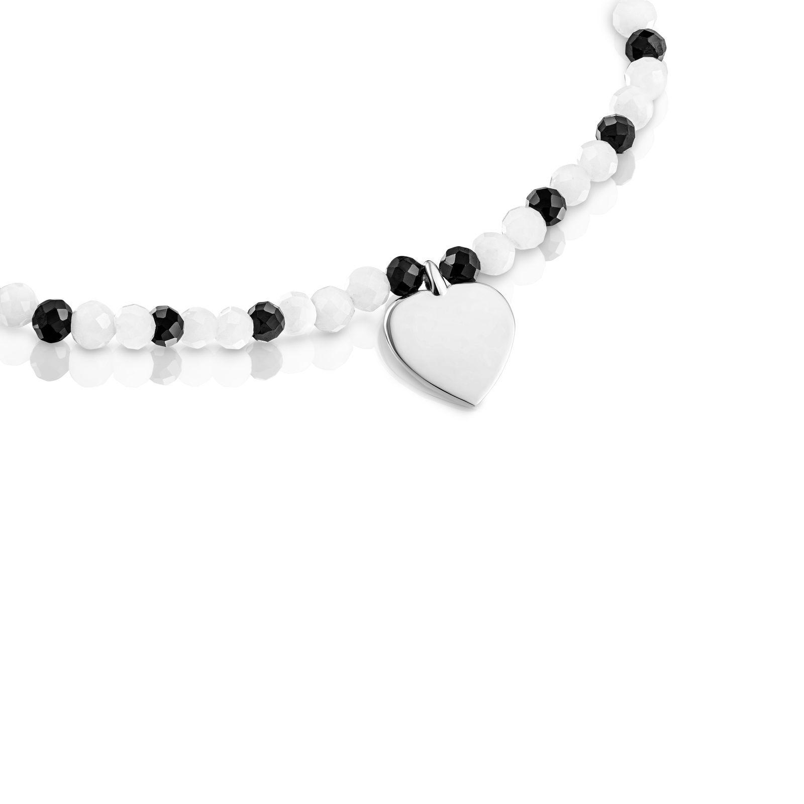 Pulsera elástica con calcedónia, espinelas y corazón plata-2