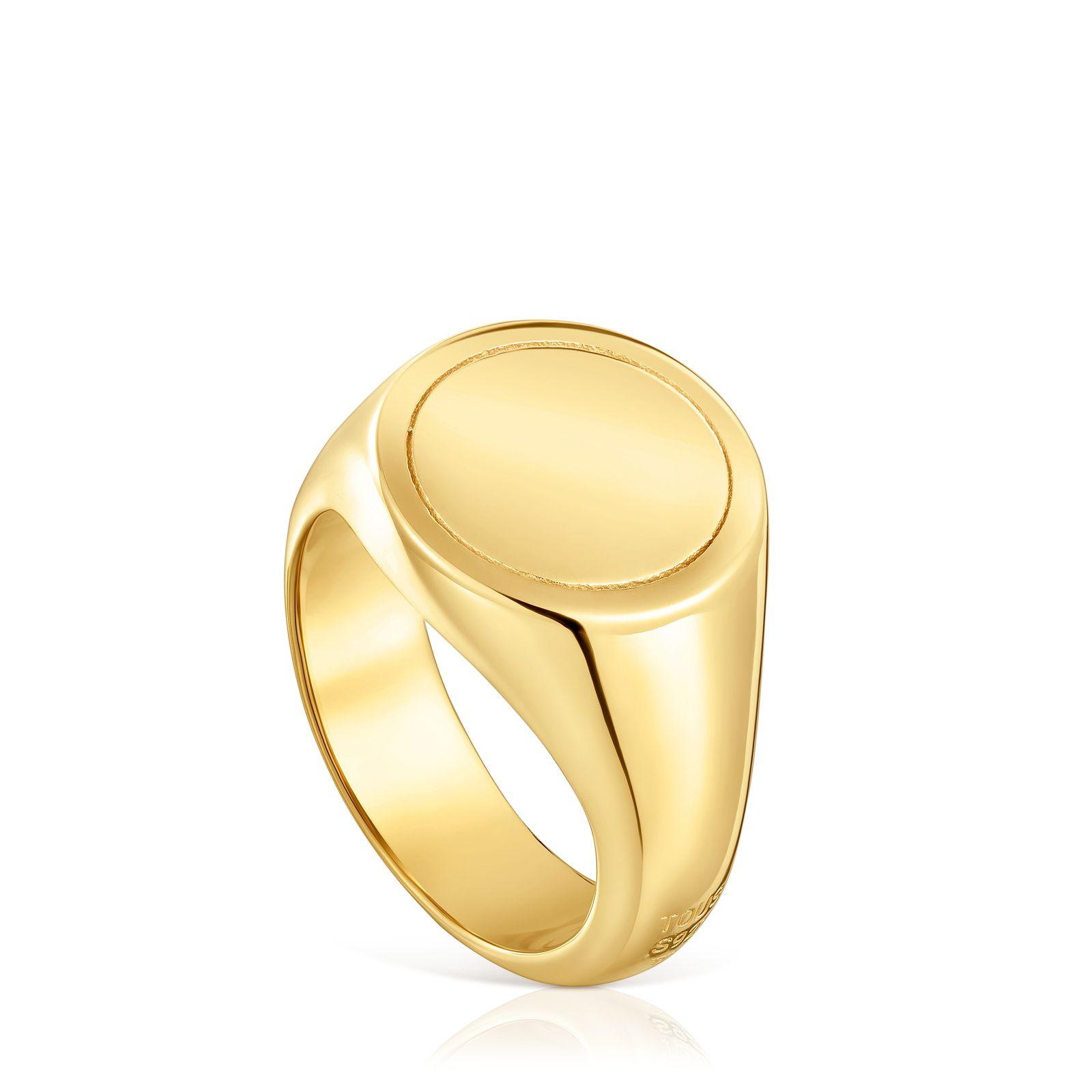 Anillo sello con baño de oro 18 kt sobre plata 14 mm-0