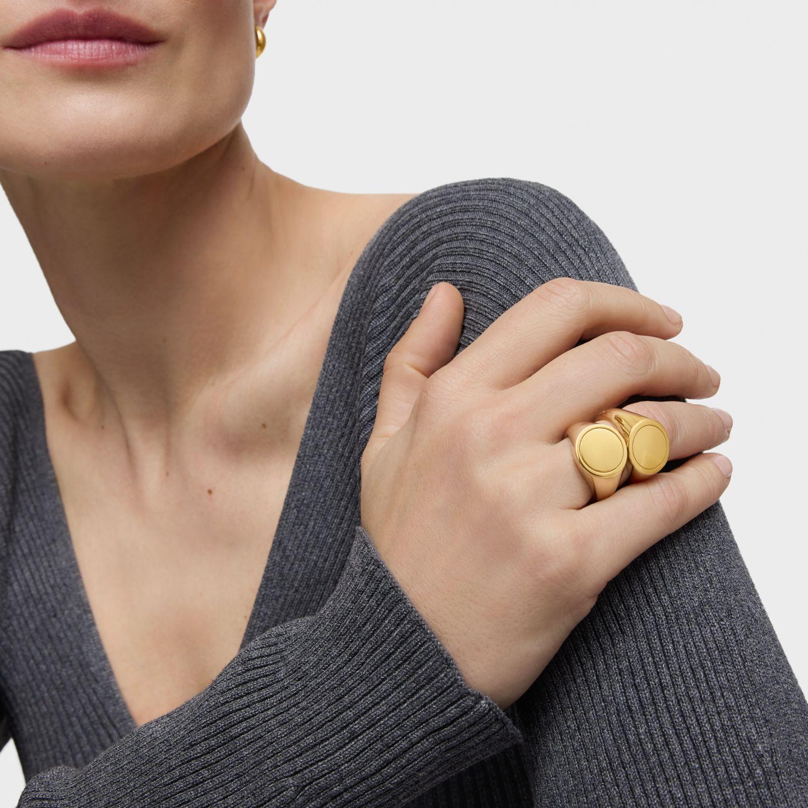 Anillo sello con baño de oro 18 kt sobre plata 14 mm-5