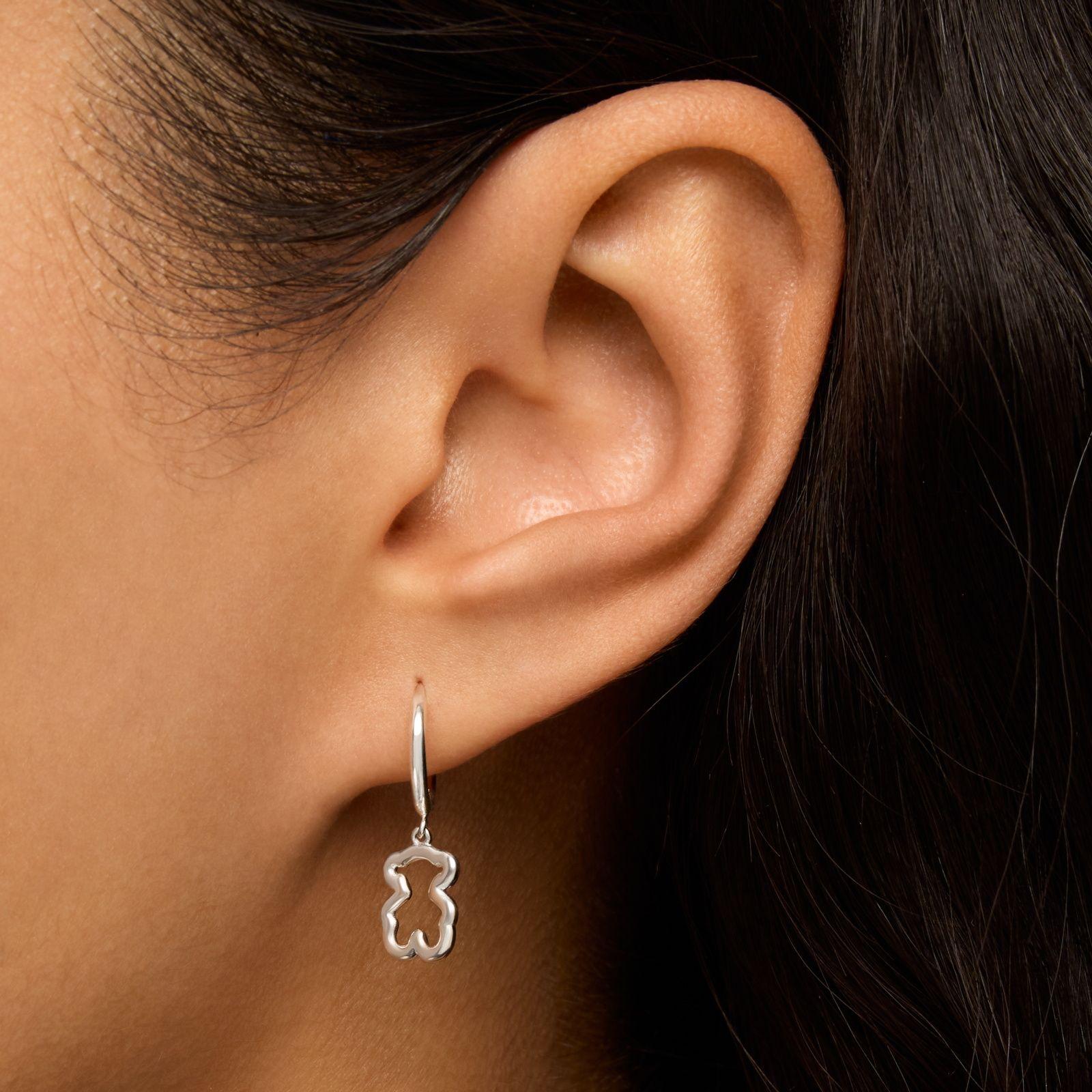 Pendientes aro y motivo oso de plata New Silueta-5