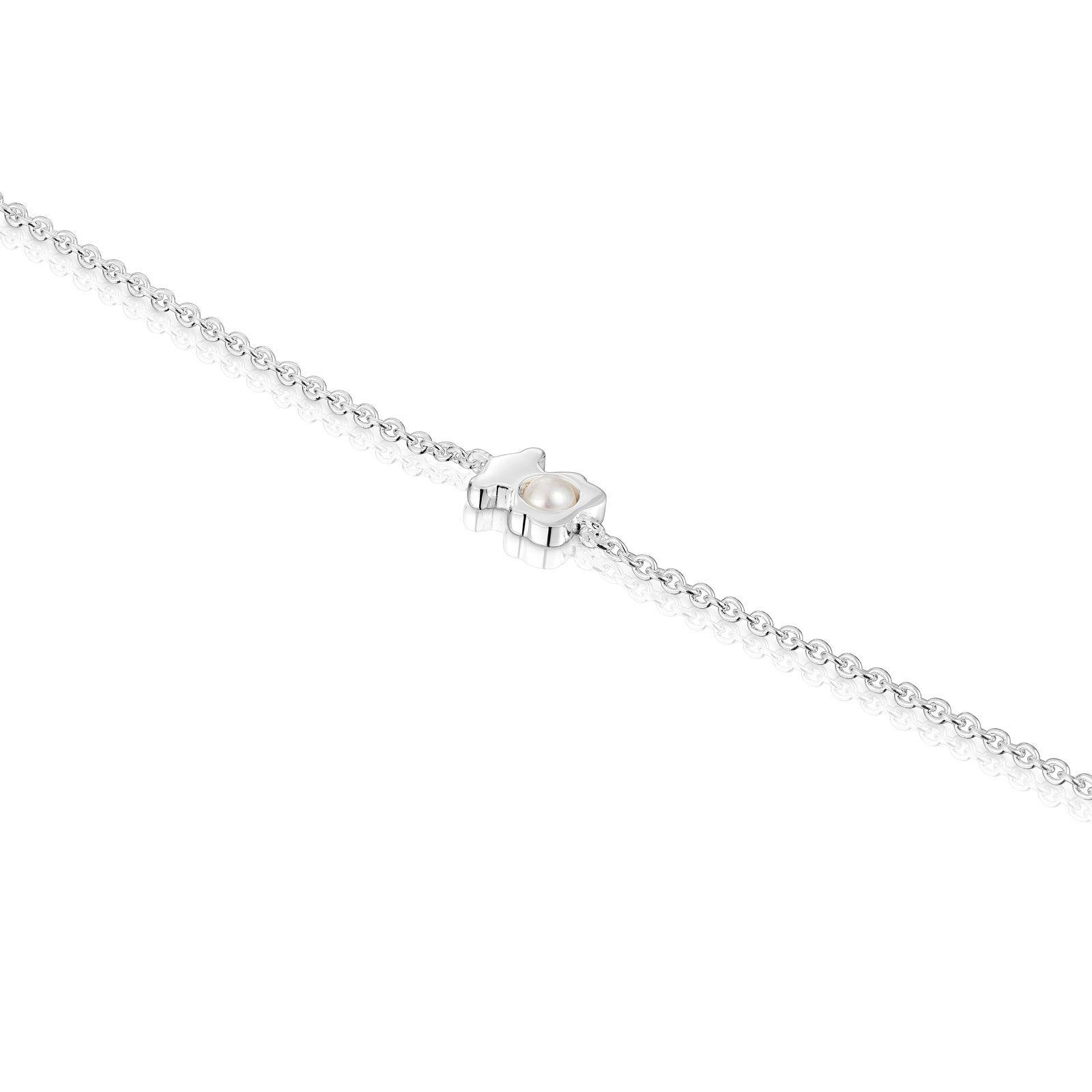 Pulsera cadena con oso de plata y perla cultivada I-Bear-2