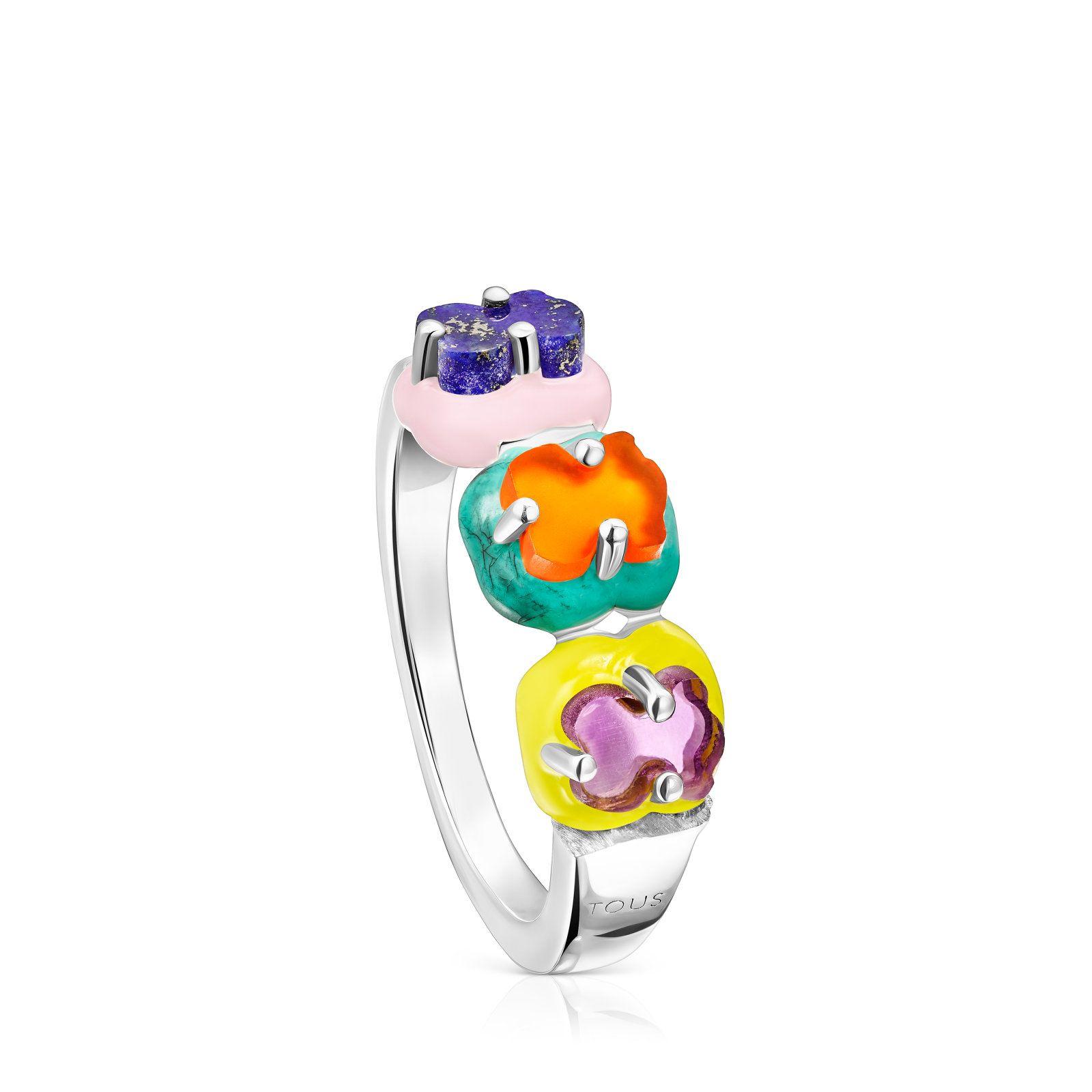 Anillo de plata con motivo oso de gemas Vibrant Colors Tous-0