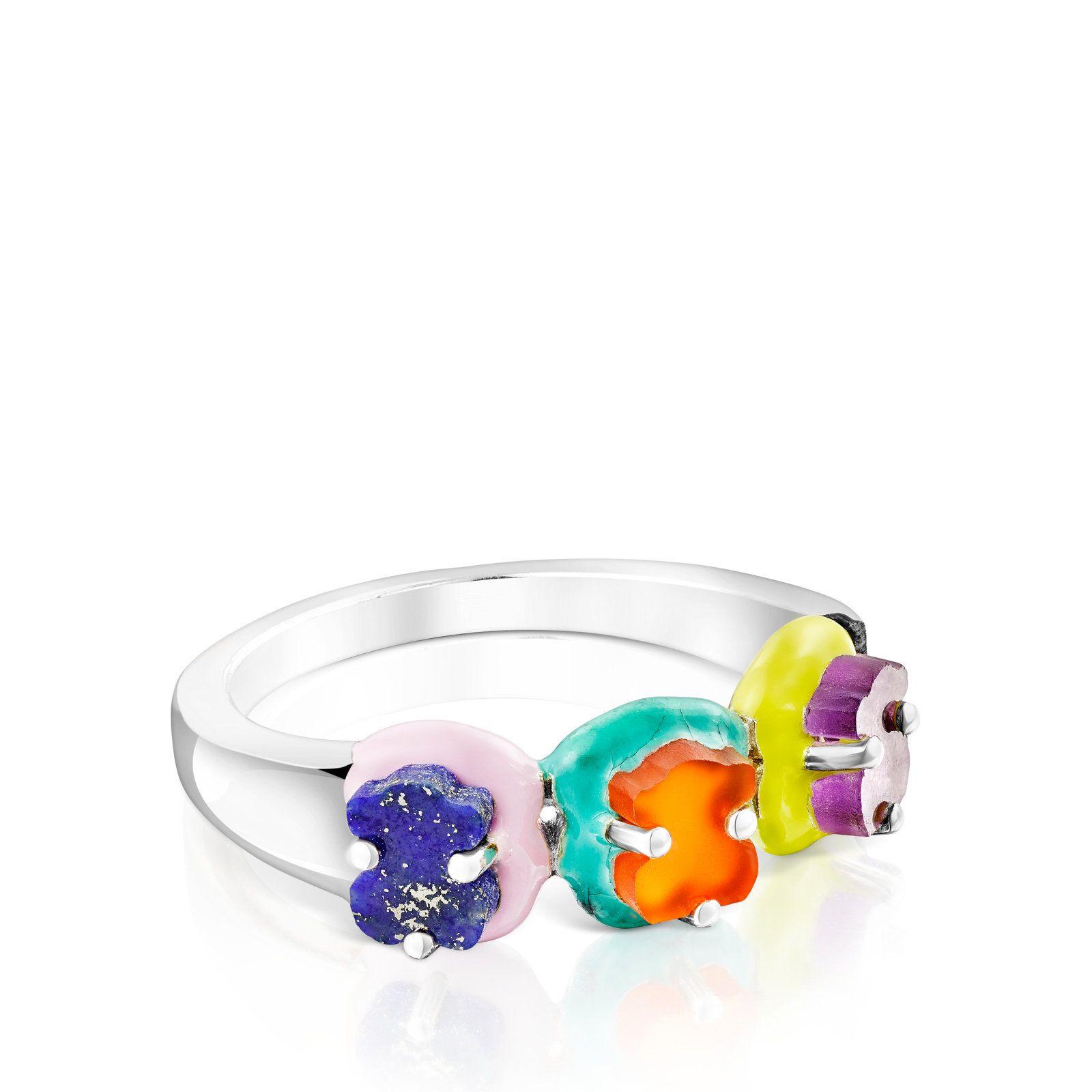 Anillo de plata con motivo oso de gemas Vibrant Colors Tous-1