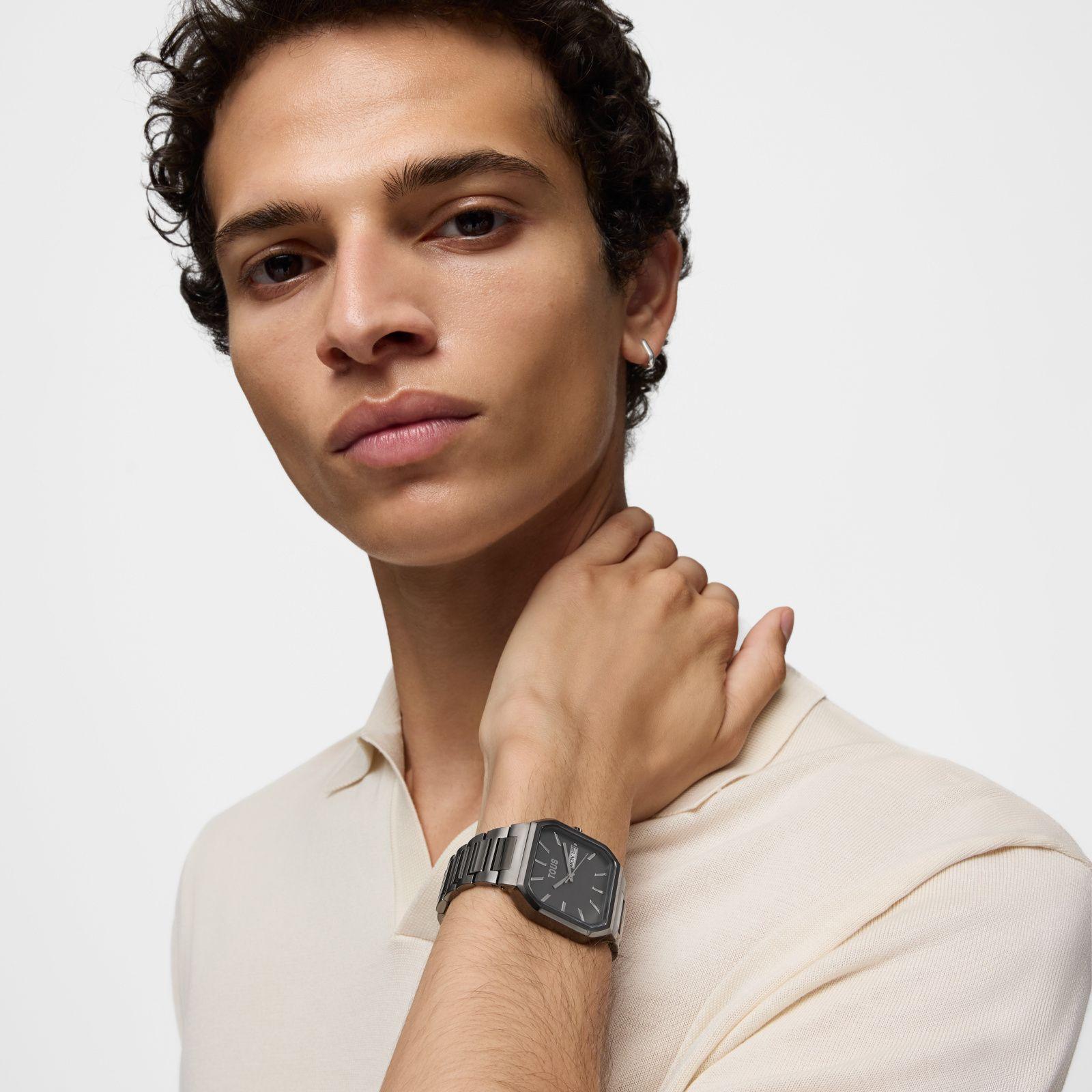 Reloj analógico con brazalete acero IP negro Lit-6