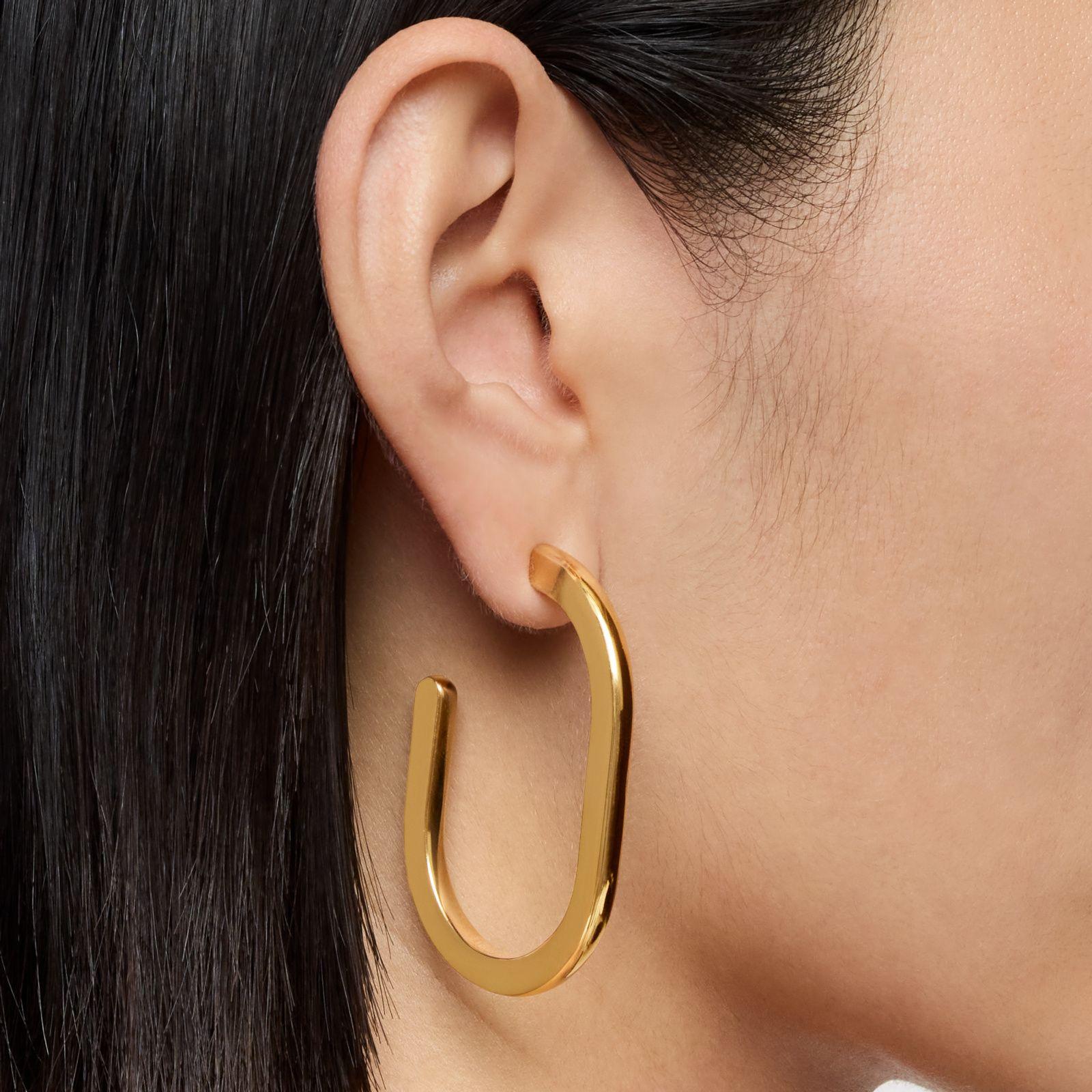 Pendientes de aro largos con baño de oro 18 kt sobre plata Line-4