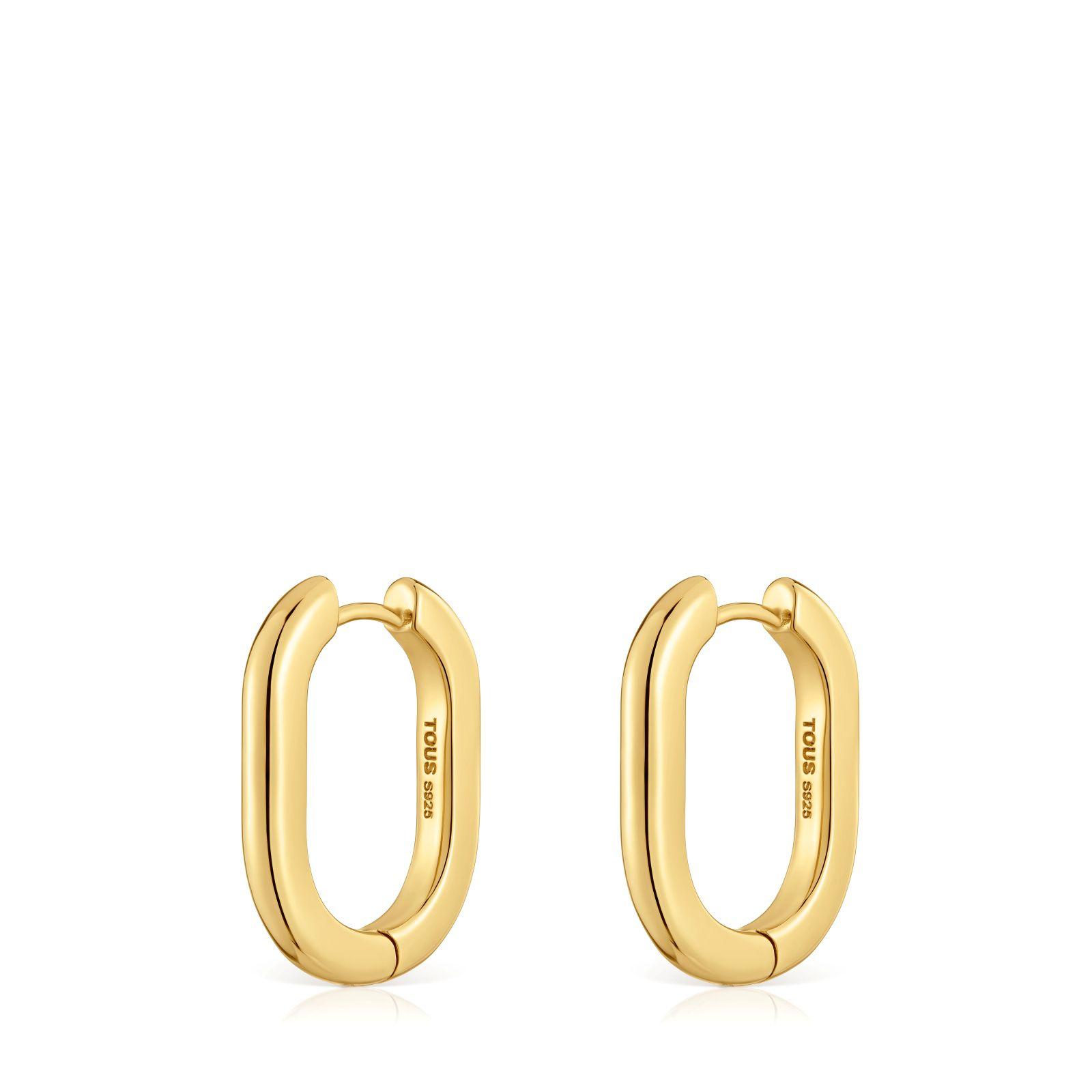 Pendiente aro largos con baño de oro 18 kt sobre plata 22 mm Basicos-2
