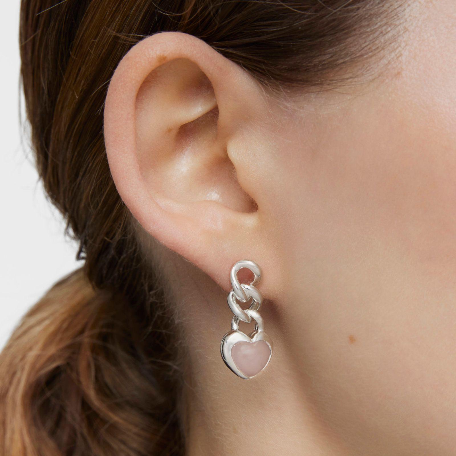 Pendientes cortos corazón de plata y calcedonia Bold Motif-0