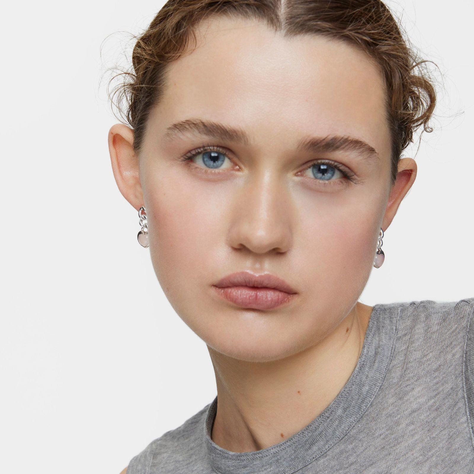 Pendientes cortos corazón de plata y calcedonia Bold Motif-1