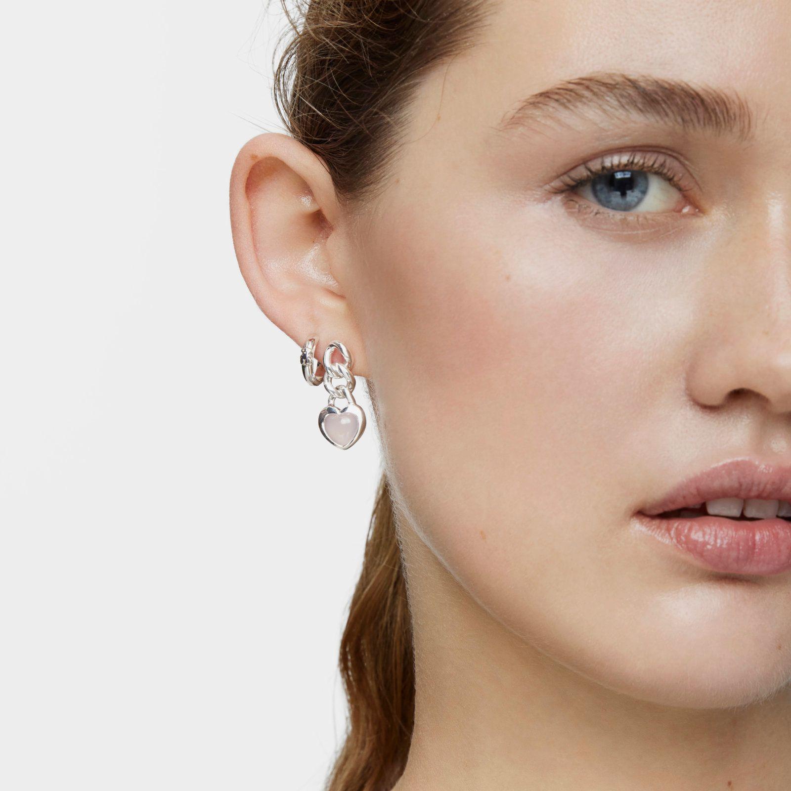 Pendientes cortos corazón de plata y calcedonia Bold Motif-2