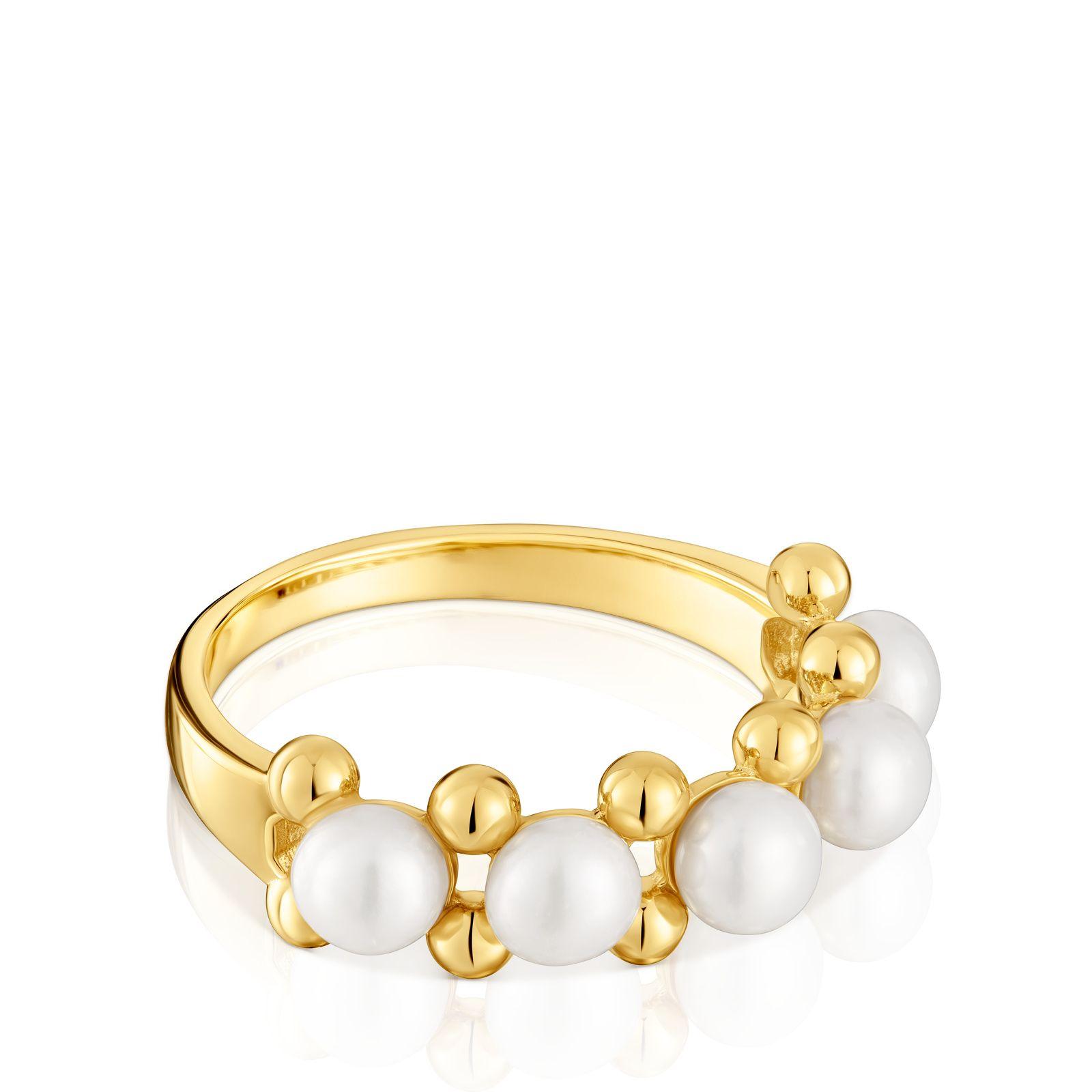 Anillo mediano con baño de oro de 18 kt sobre plata y perlas cultivadas Gloss-2