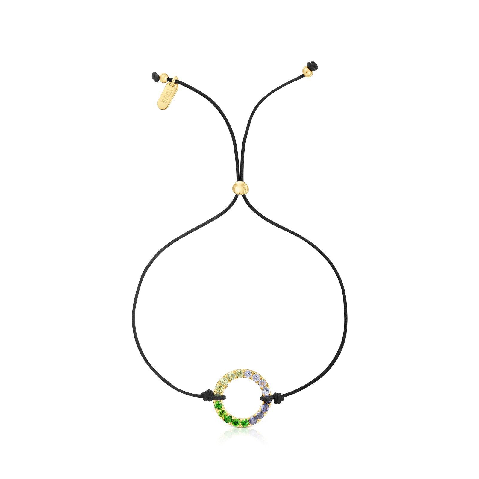 Pulsera con baño de oro 18 kt sobre plata, gemas y nylon negro Straight-2