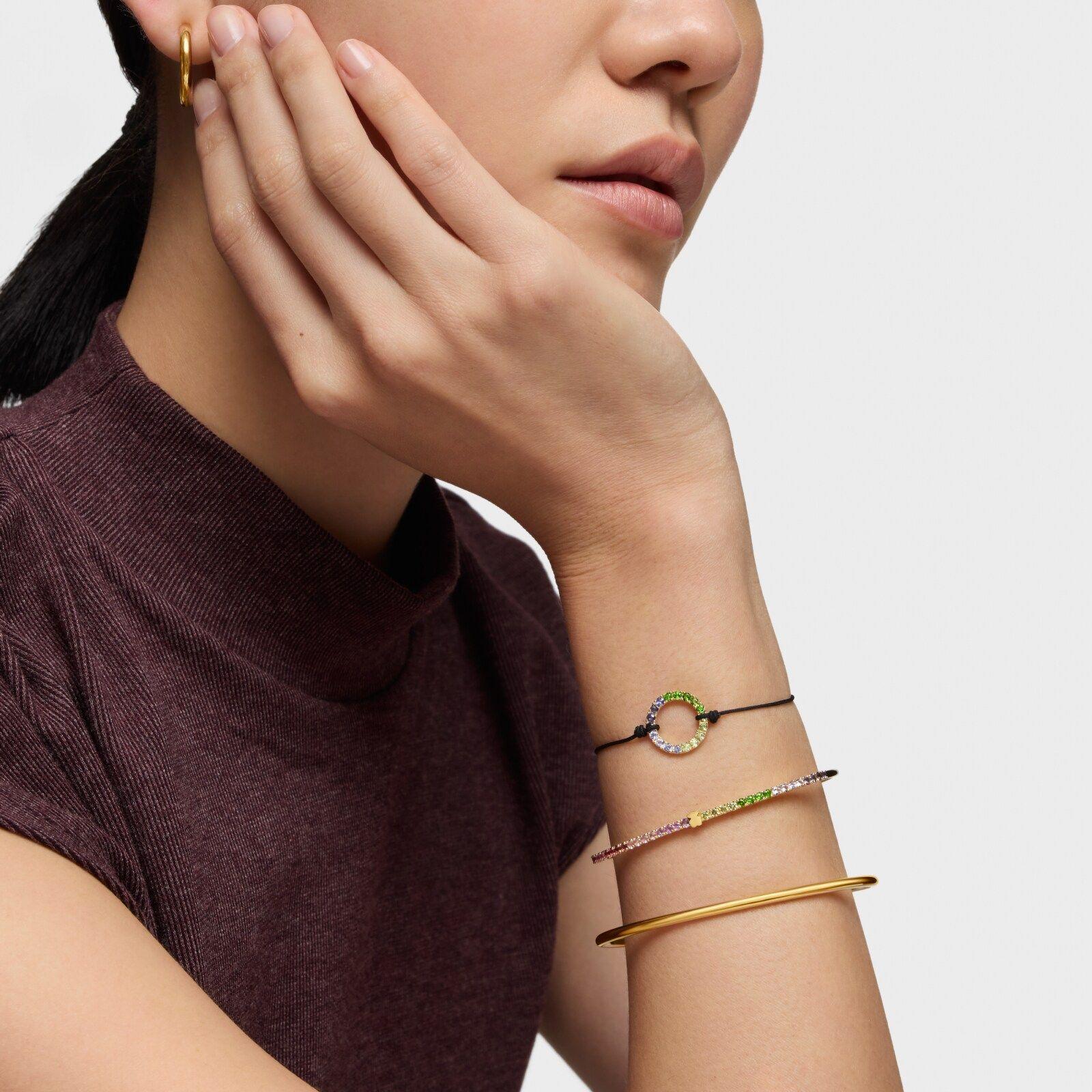 Pulsera con baño de oro 18 kt sobre plata, gemas y nylon negro Straight-3