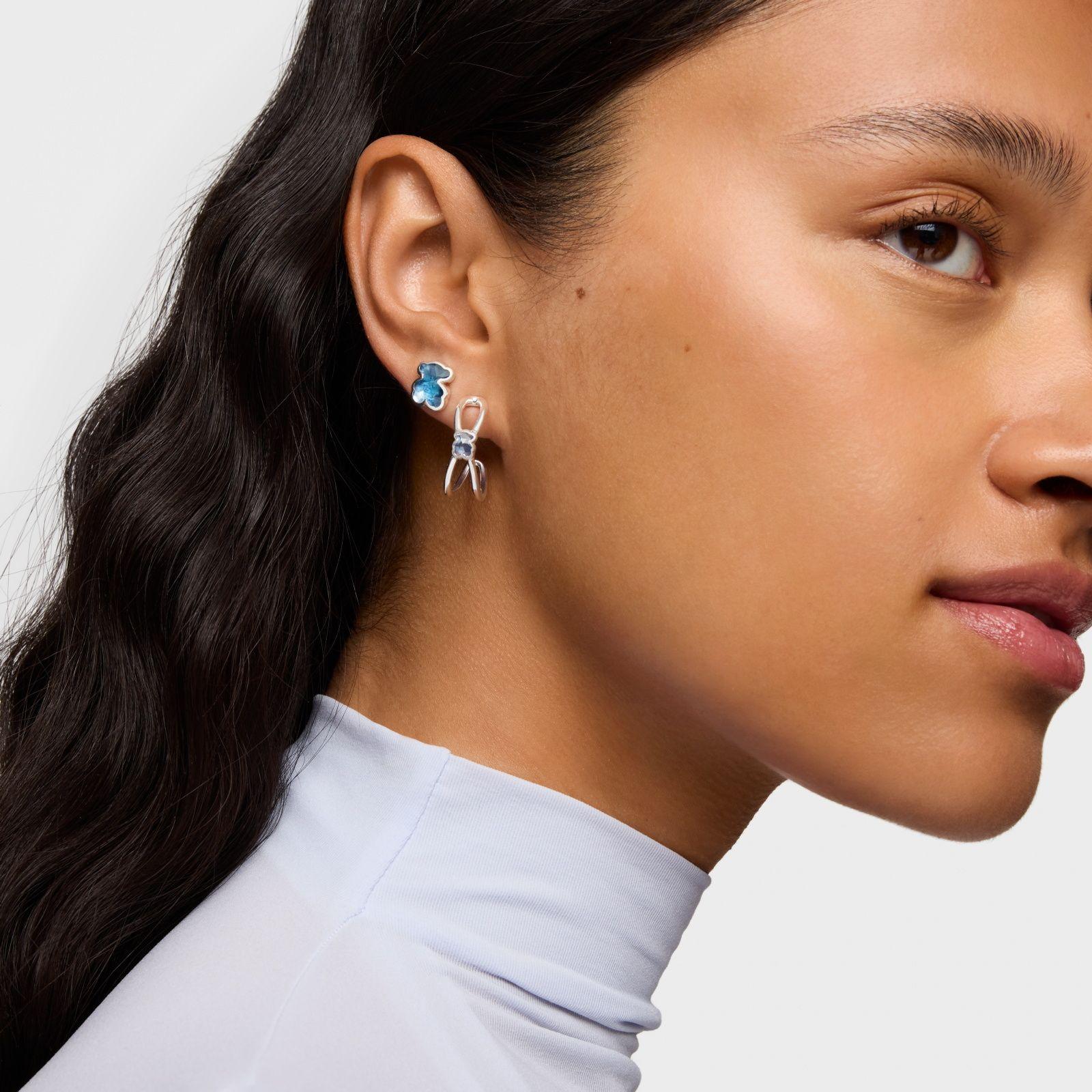 Aros aro de plata y espinela azul creada en laboratorio Icon Color LGG-4