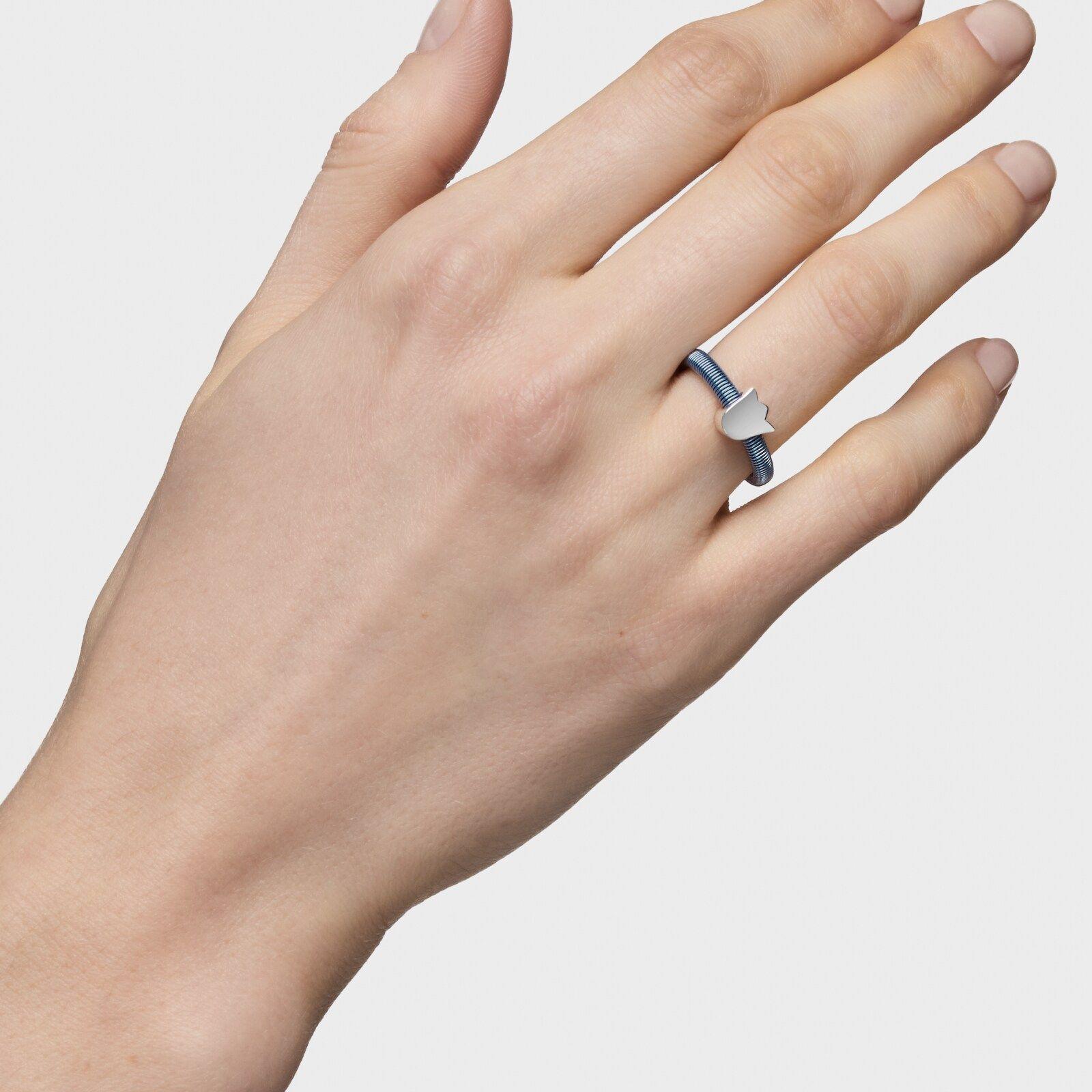 Anillo tulipa de plata y acero azul TOUS Mesh Tube-5