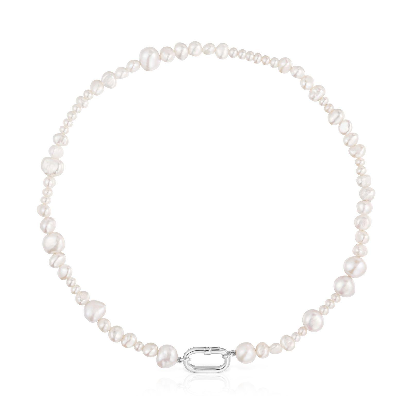 Gargantilla con perlas cultivadas y anilla de plata Hold Oval-0