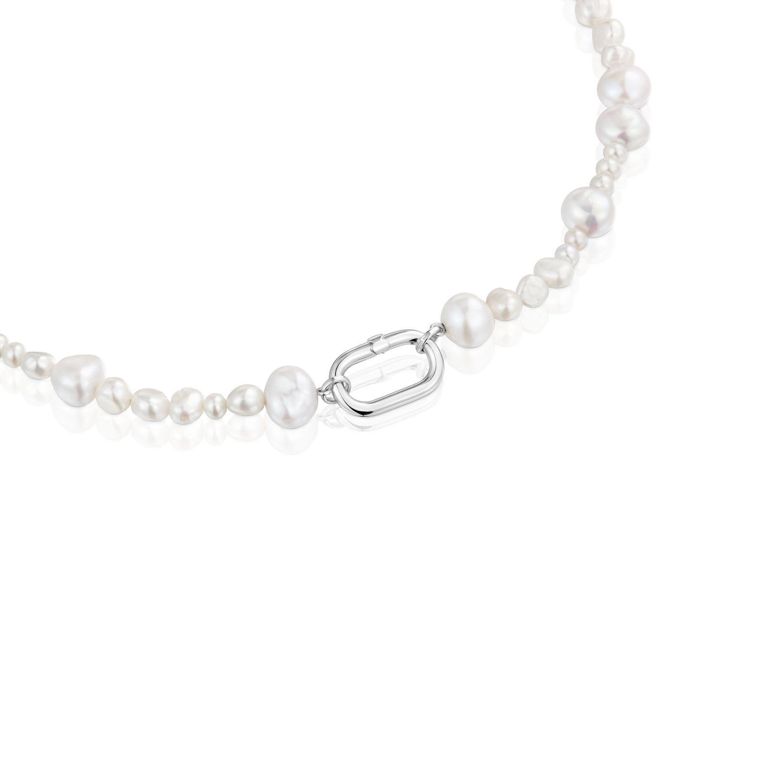 Gargantilla con perlas cultivadas y anilla de plata Hold Oval-1