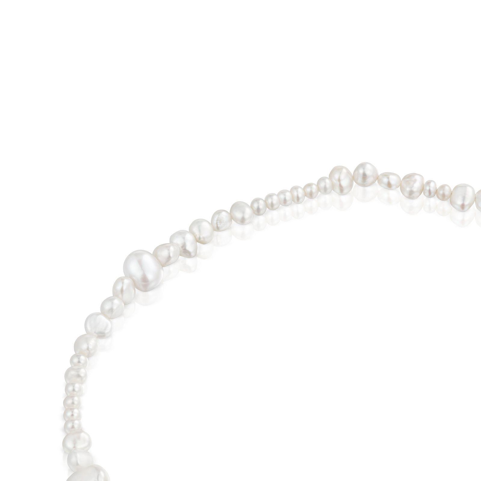 Gargantilla con perlas cultivadas y anilla de plata Hold Oval-2
