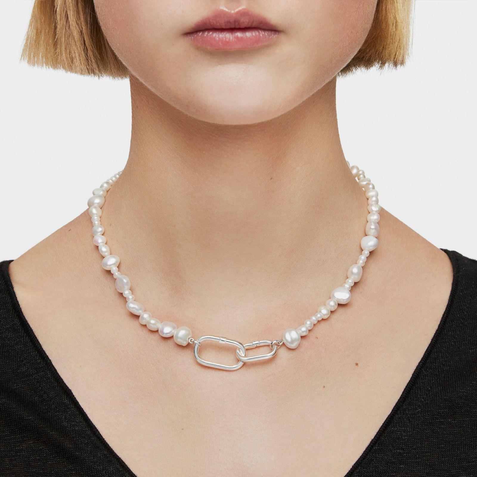 Gargantilla con perlas cultivadas y anilla de plata Hold Oval-4