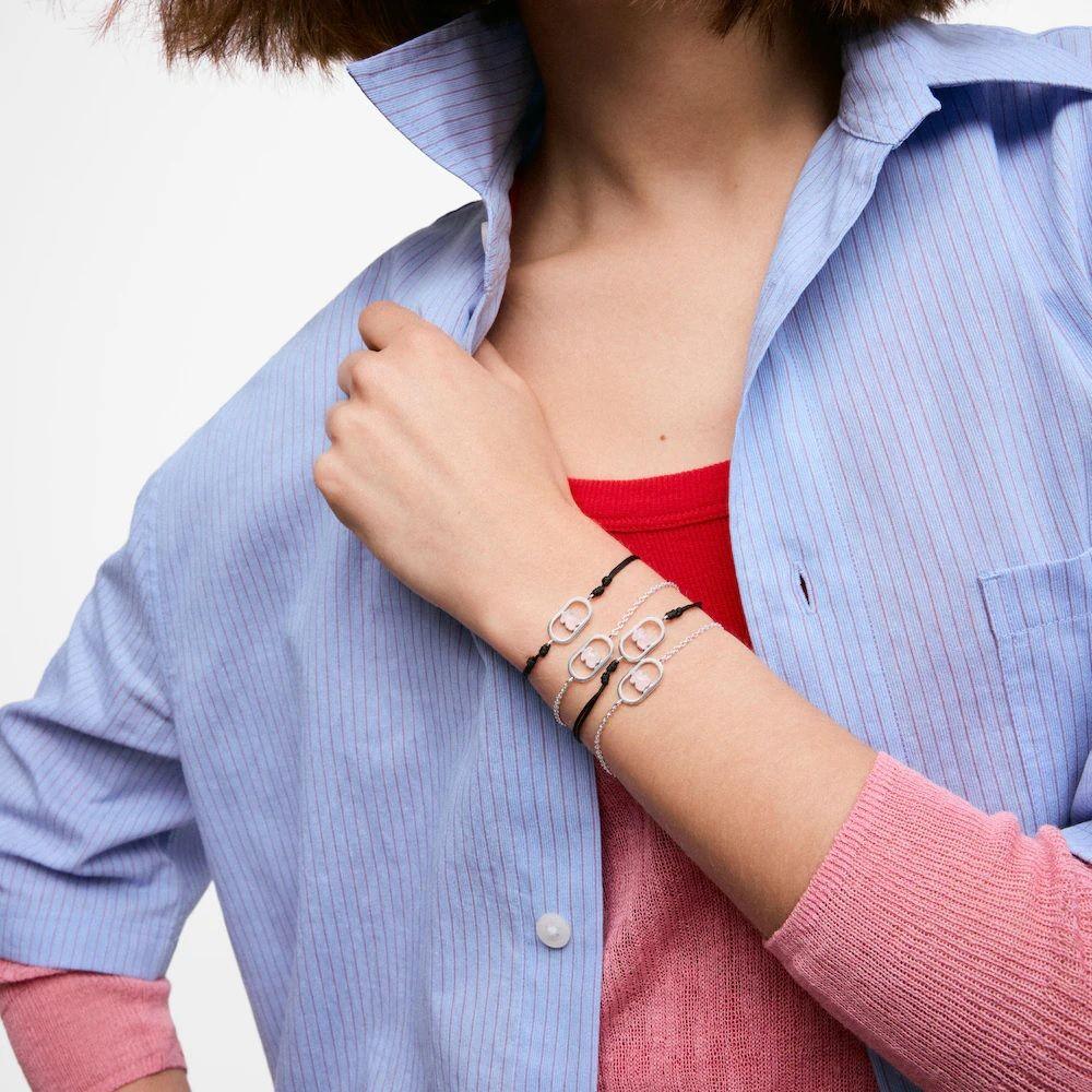 Pulsera de nylon negro de plata y cuarzo Camille-5