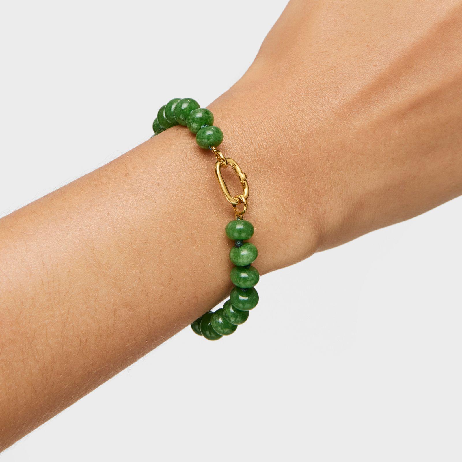 Pulsera con baño de oro 18 kt sobre plata y cuarzita verde-4
