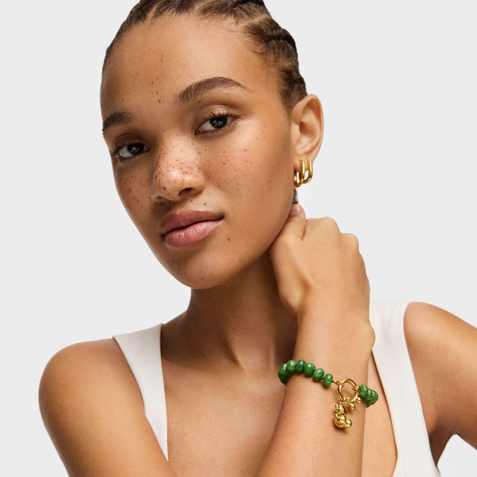 Pulsera con baño de oro 18 kt sobre plata y cuarzita verde-5