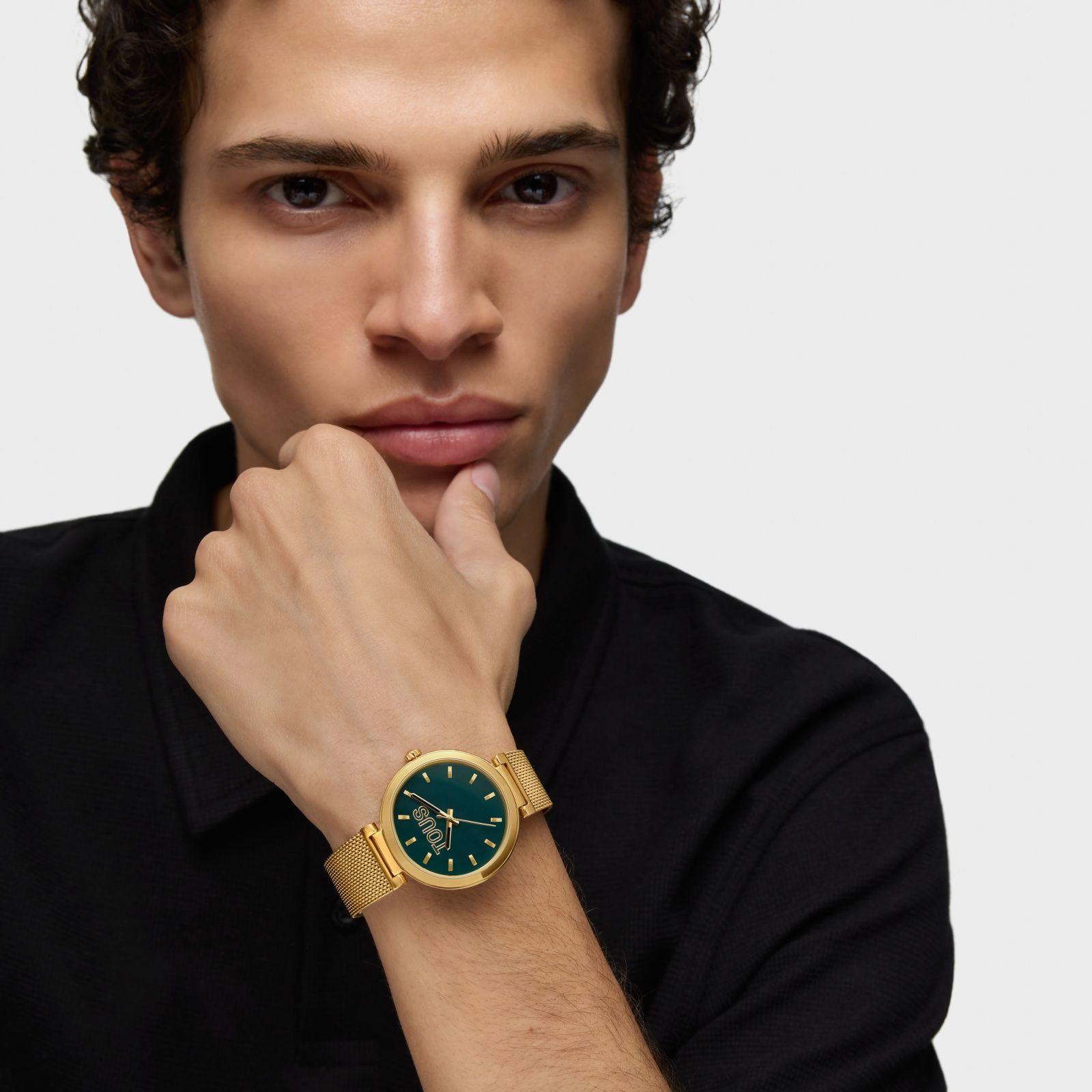 Reloj analógico con esfera verde y brazalete dorado S-Mesh Mirror-6
