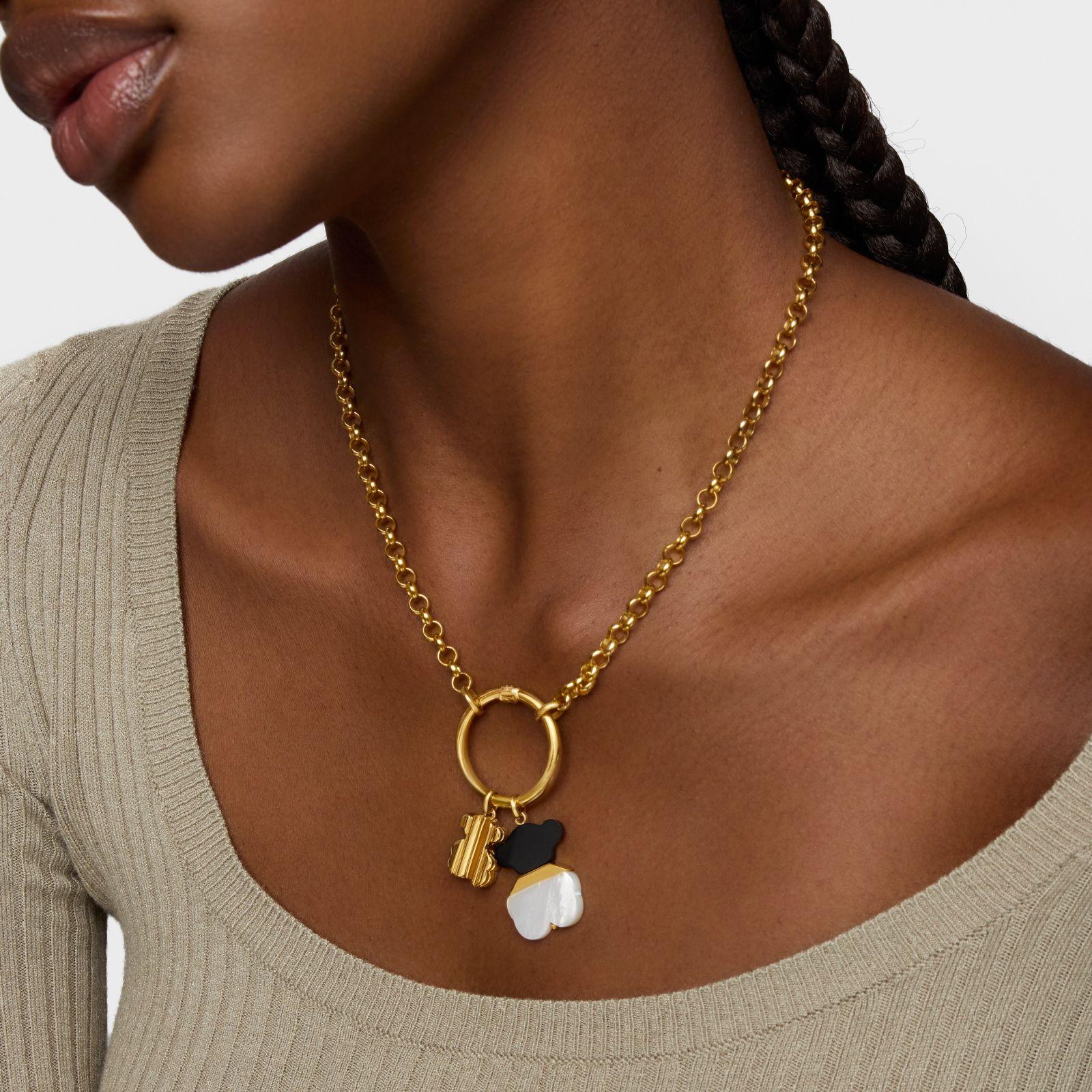 Colgante con baño de oro 18 kt sobre plata, nácar y ónix 25 mm Sweet Dolls-4