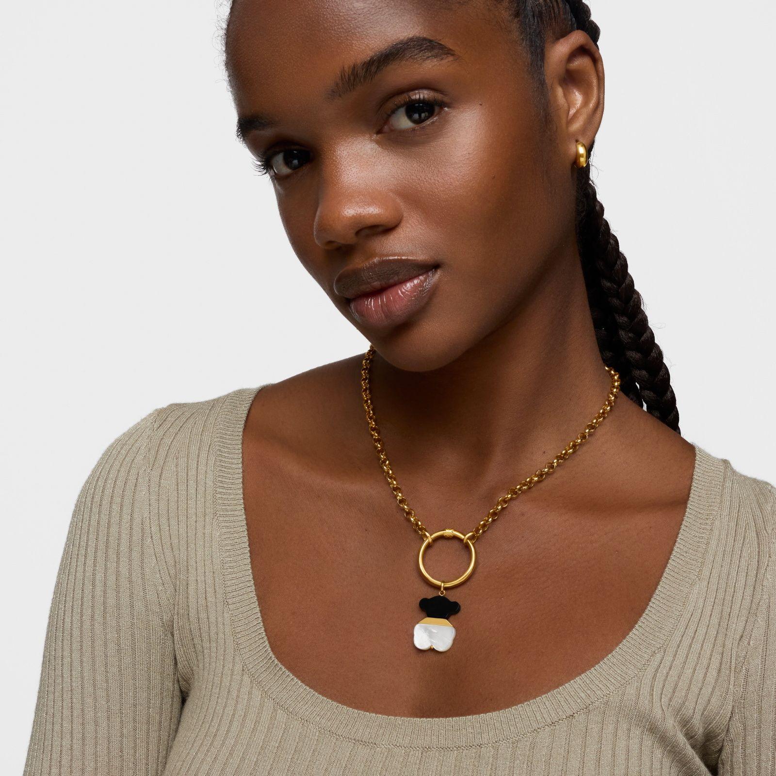 Colgante con baño de oro 18 kt sobre plata, nácar y ónix 25 mm Sweet Dolls-5