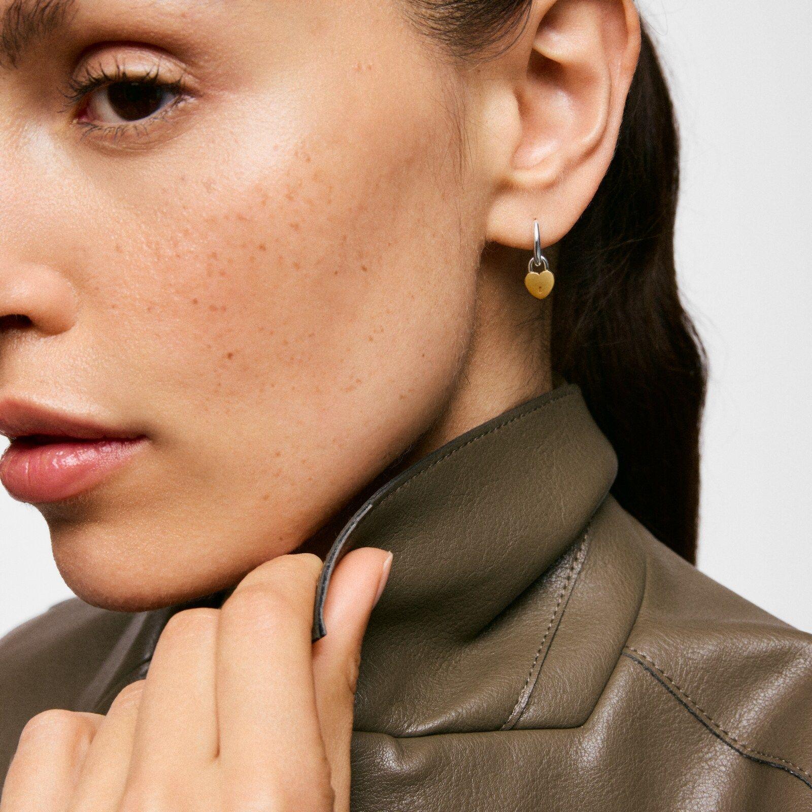 Pendientes de aro bicolor corazón candado TOUS Unlock-4