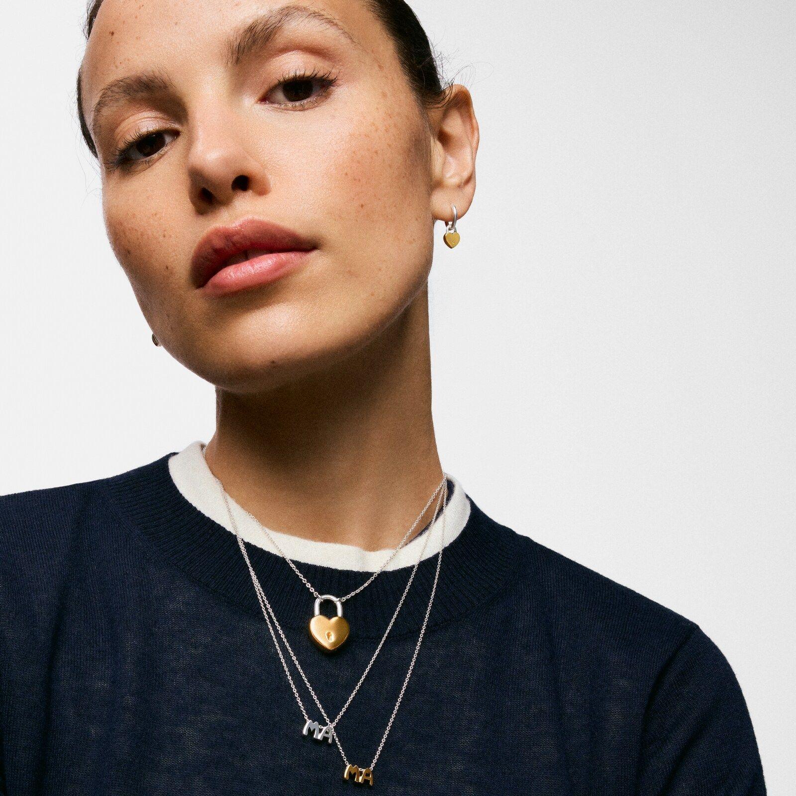 Pendientes de aro bicolor corazón candado TOUS Unlock-5