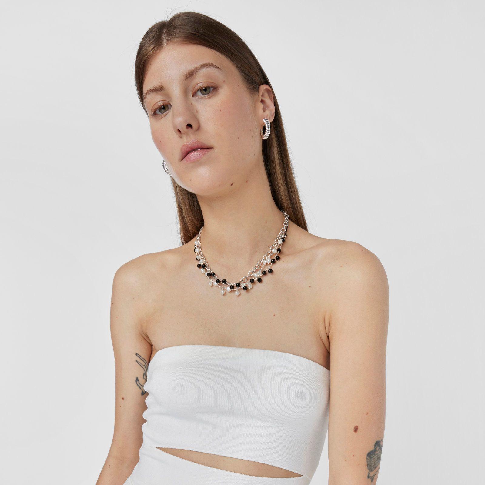 Collar de plata, ónix y nylon negro Icon Glass Tous-2