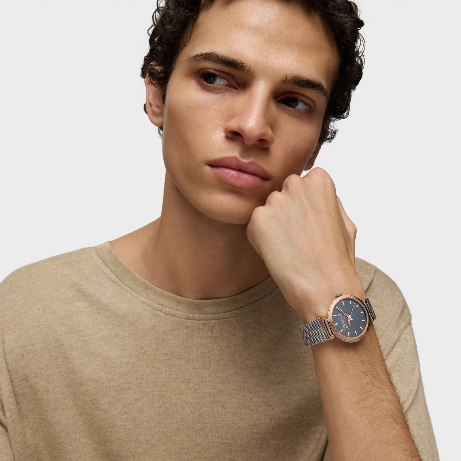 Reloj analógico esfera marrón con brazalete acero bicolor-6