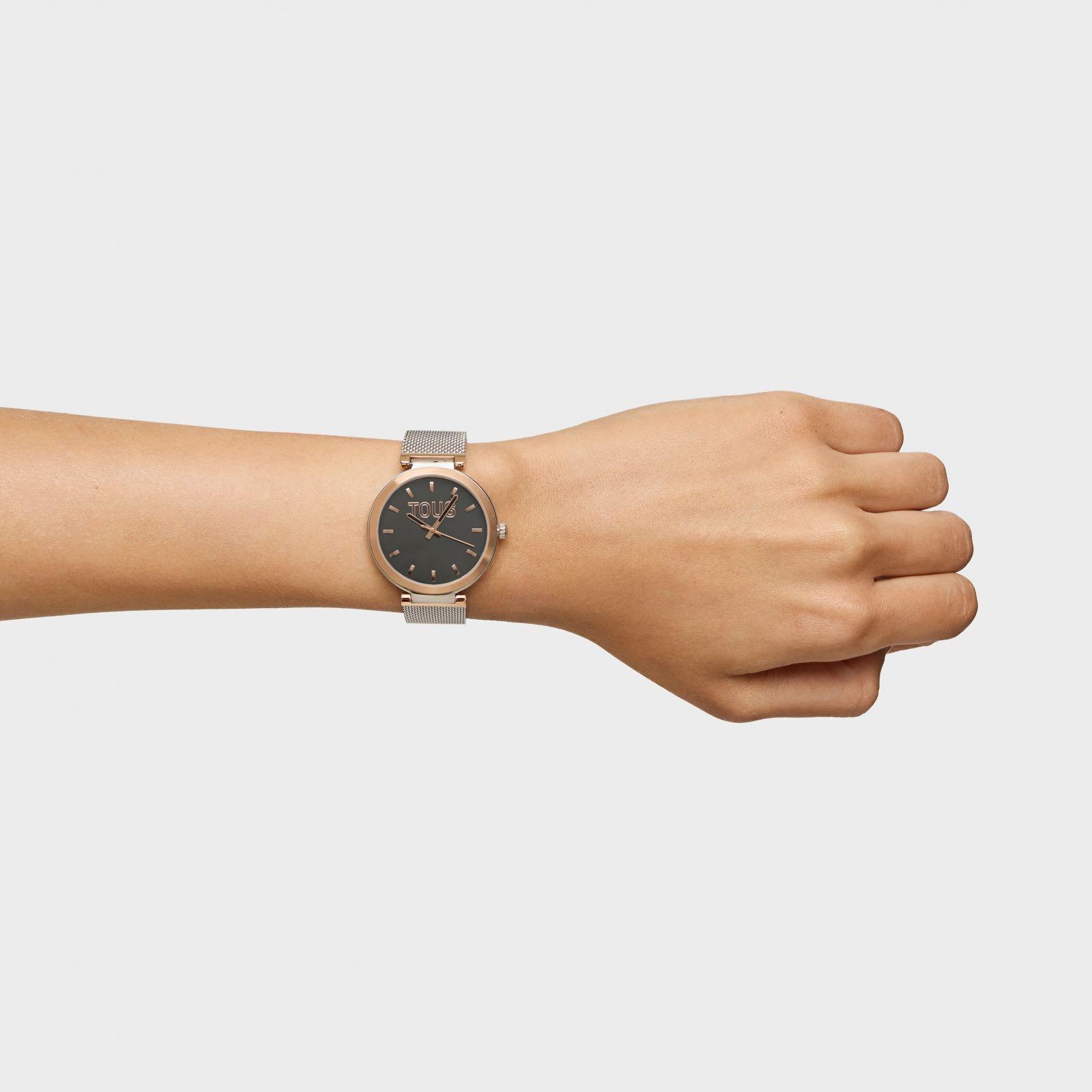 Reloj analógico esfera marrón con brazalete acero bicolor-7