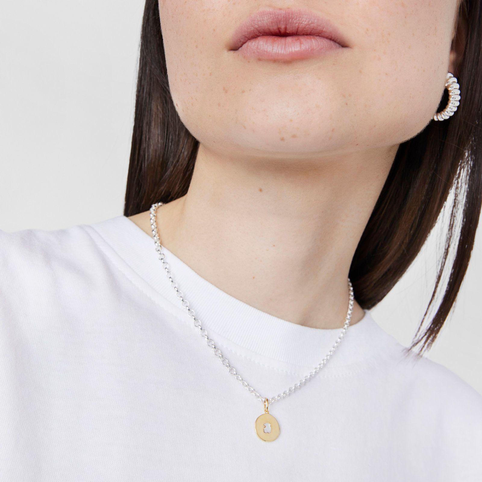 Colgante medalla de plata vermeil y nácar oso Aelita-5