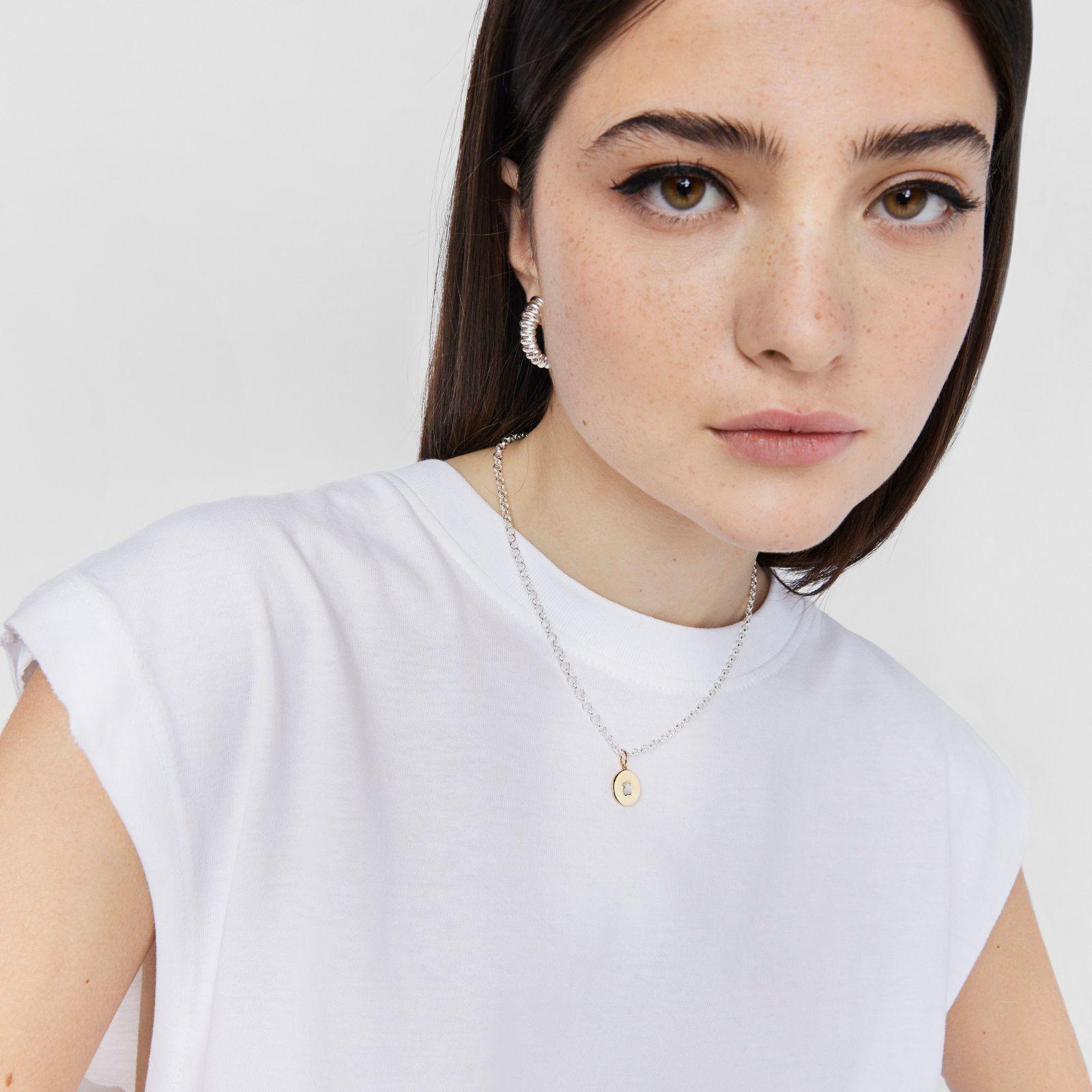 Colgante medalla de plata vermeil y nácar oso Aelita-7