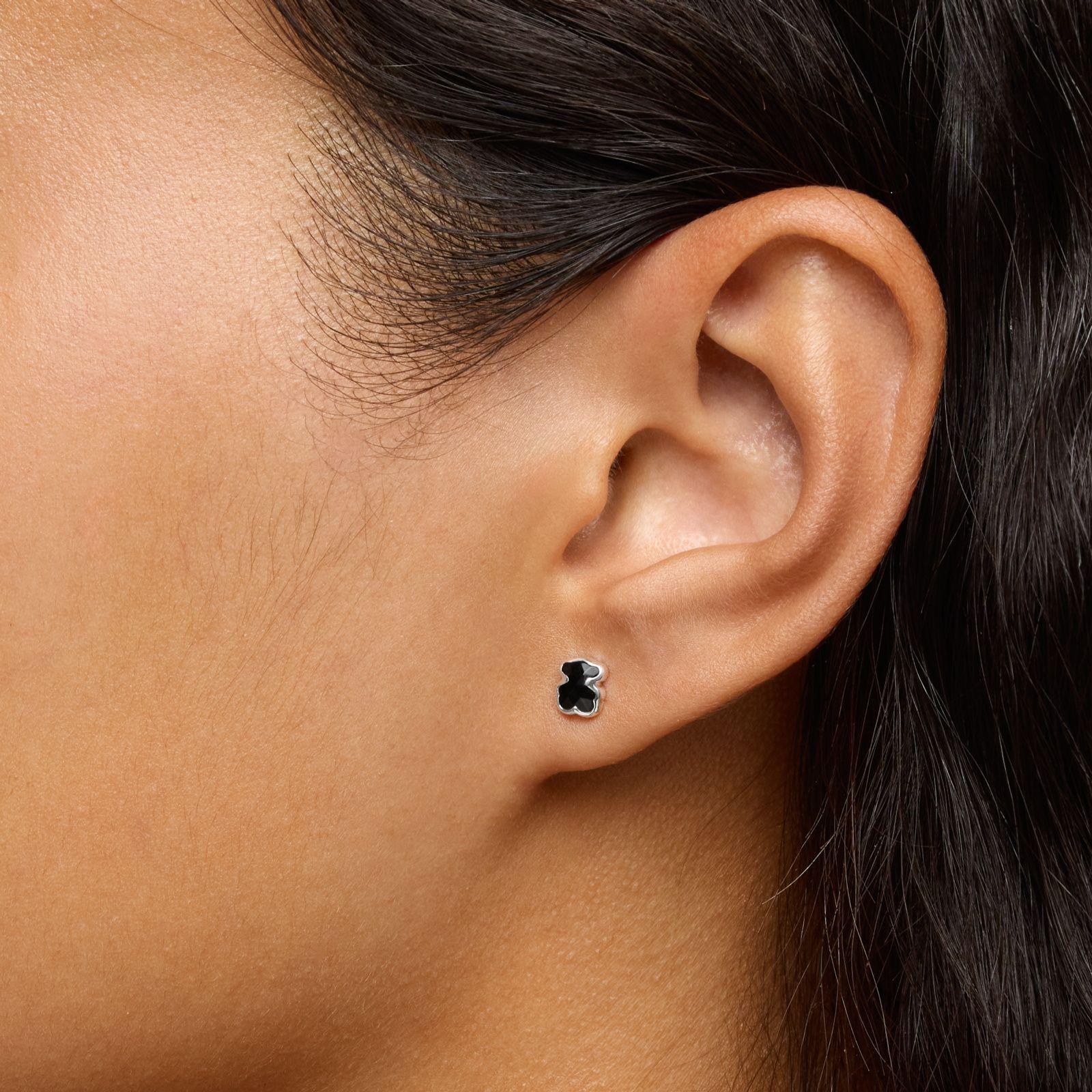 Pendientes oso de plata y ónix 6 mm Icon Color-5