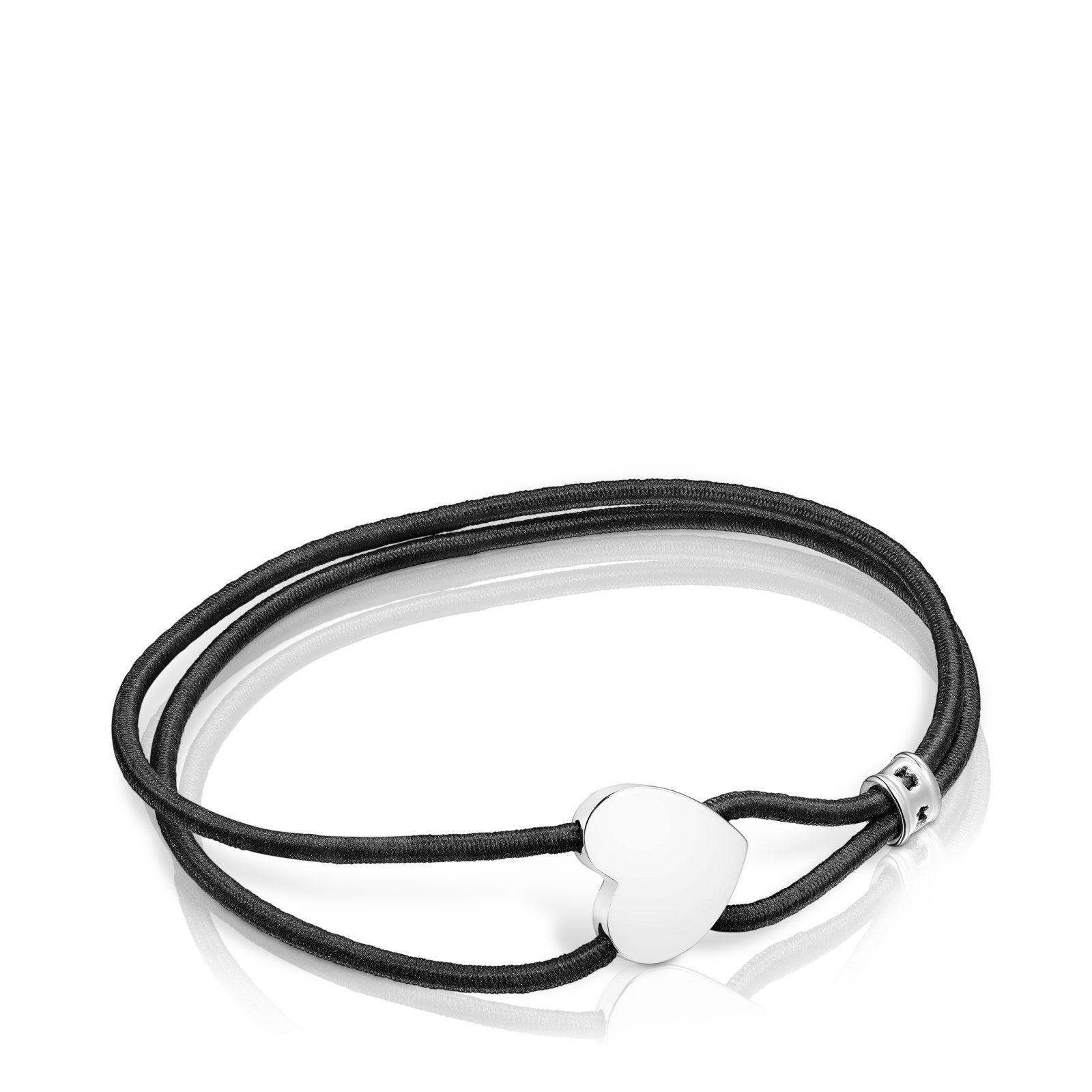 Pulsera elástica negra con corazón de plata Sweet Dolls Tous-0
