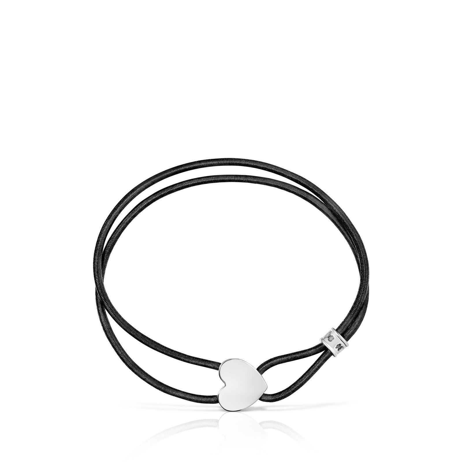 Pulsera elástica negra con corazón de plata Sweet Dolls Tous-1