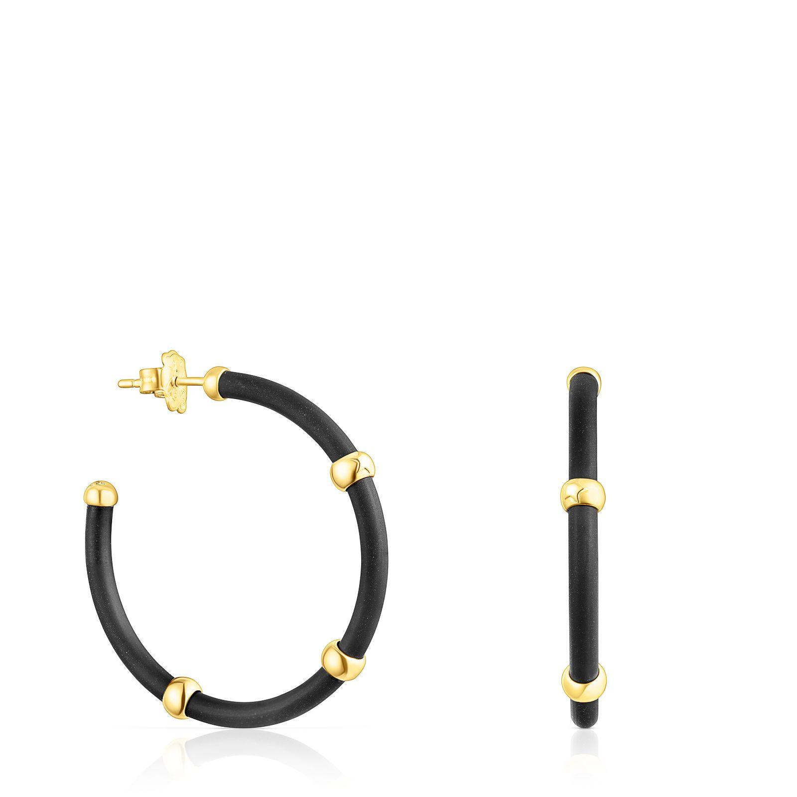 Aros de color negro y plata vermeil St. Tropez Caucho Tous-0