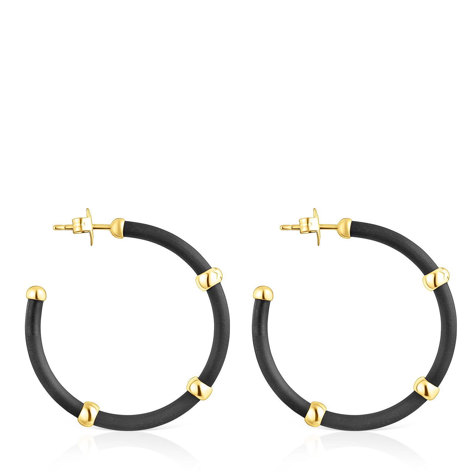 Aros de color negro y plata vermeil St. Tropez Caucho Tous-1