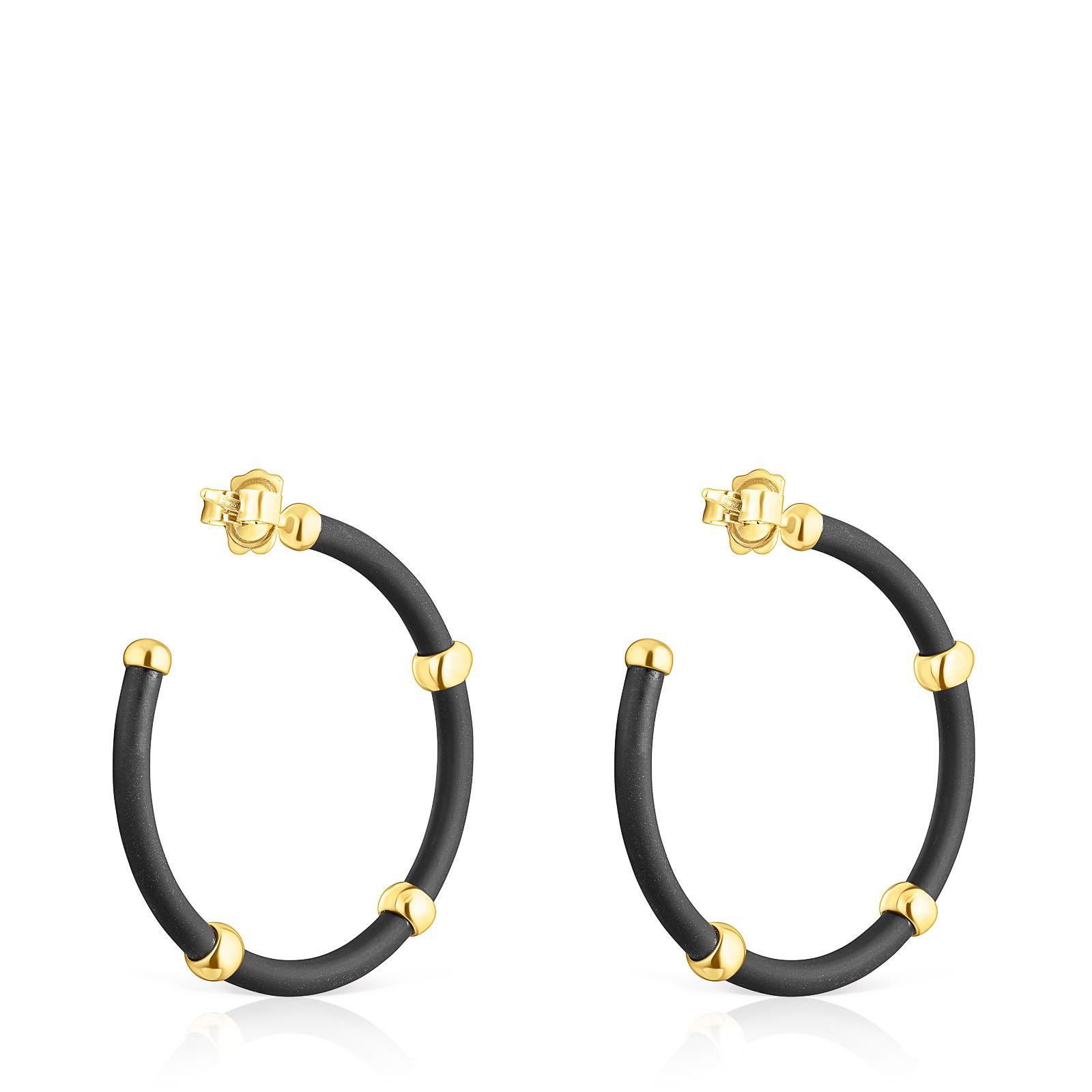 Aros de color negro y plata vermeil St. Tropez Caucho Tous-2