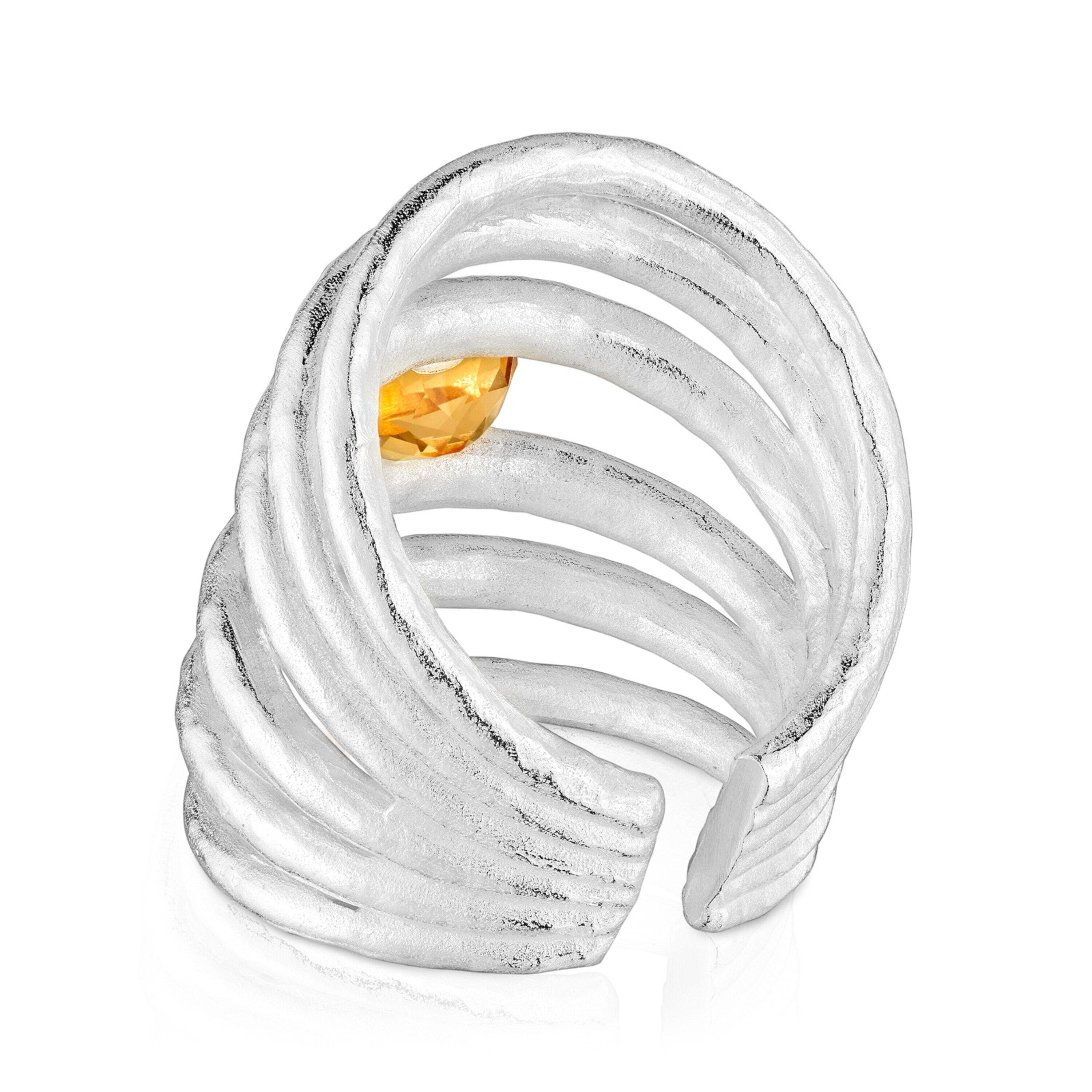 Anillo abierto de plata y citrino Duna-2