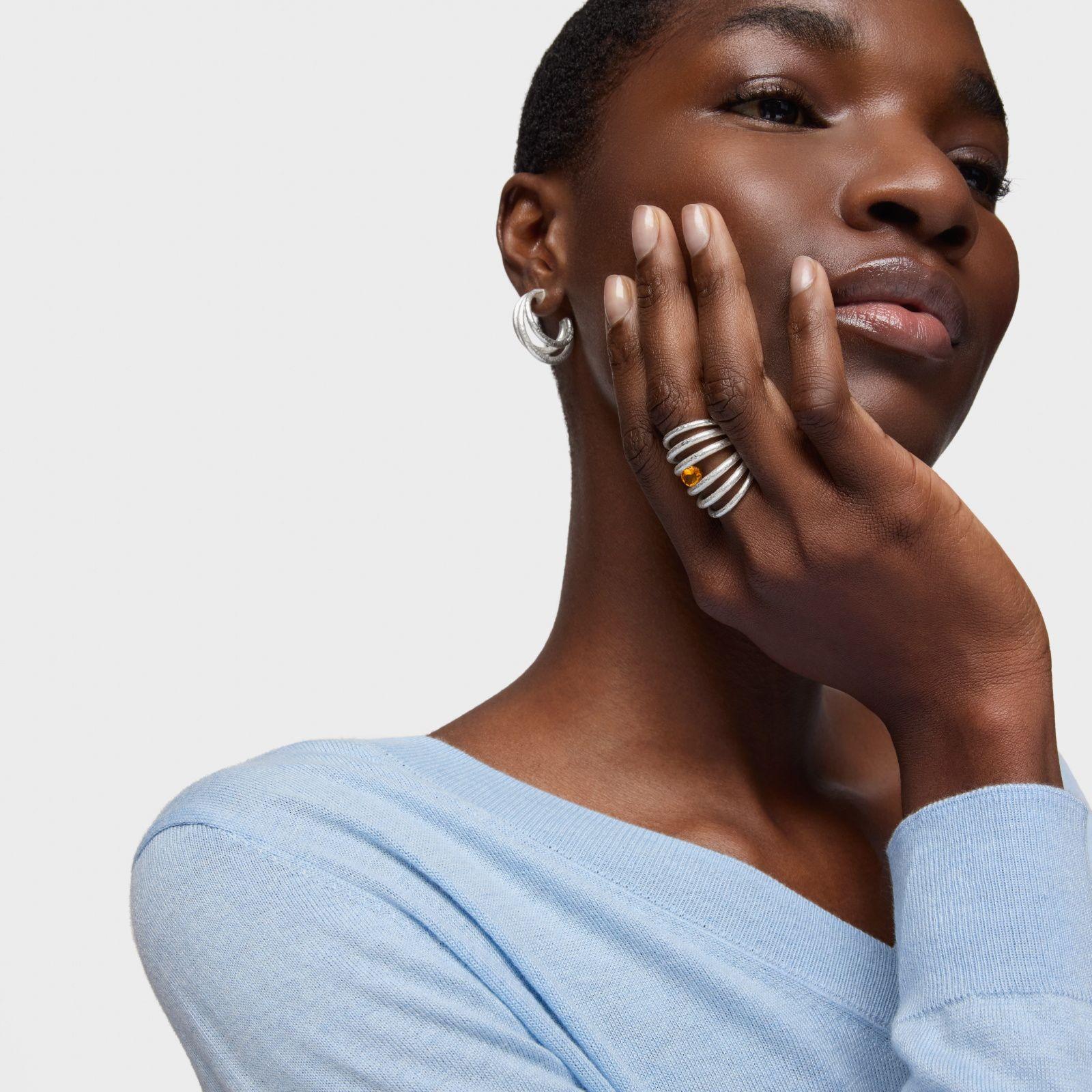 Anillo abierto de plata y citrino Duna-3