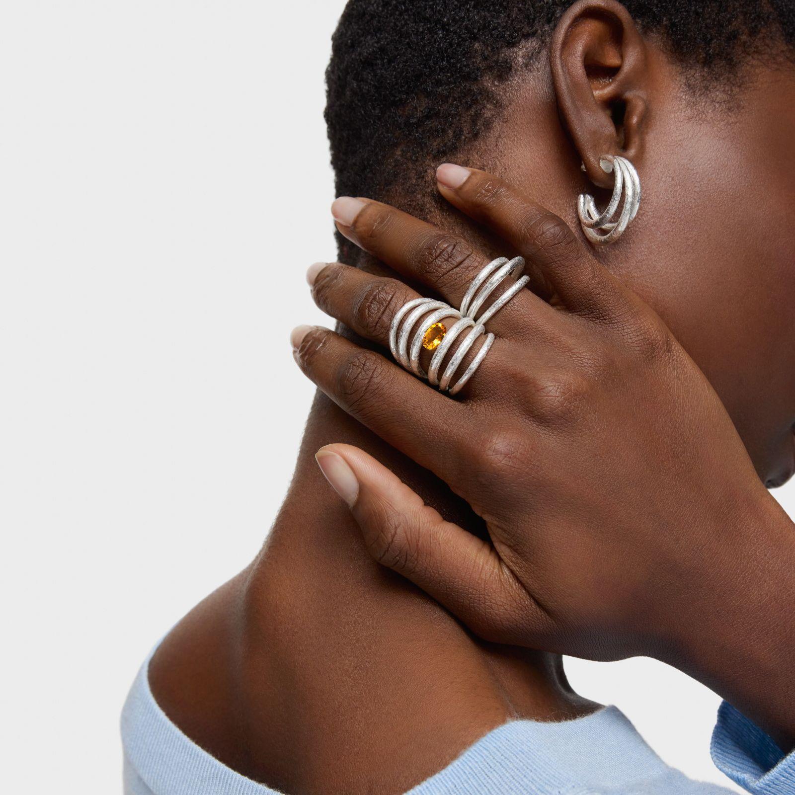 Anillo abierto de plata y citrino Duna-4