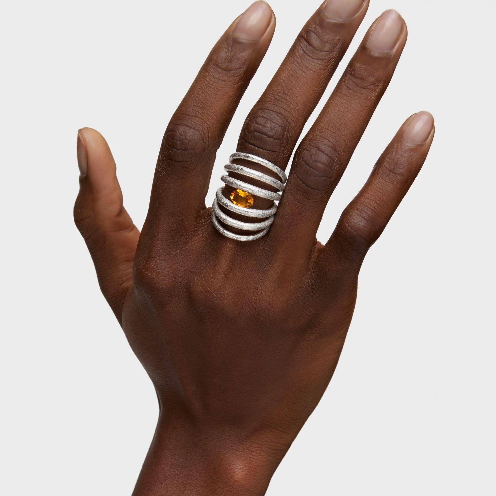 Anillo abierto de plata y citrino Duna-5