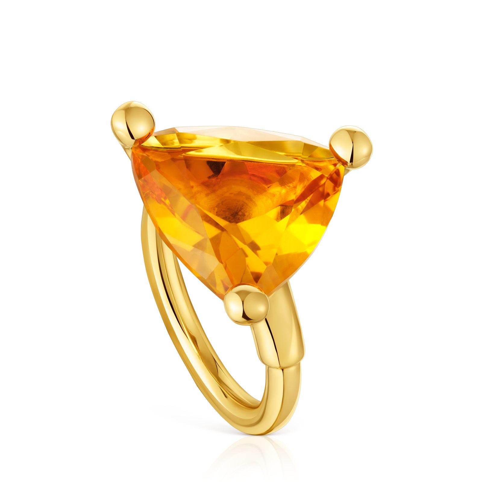 Anillo grande TOUS en plata con citrino y baño oro 18 kt-0